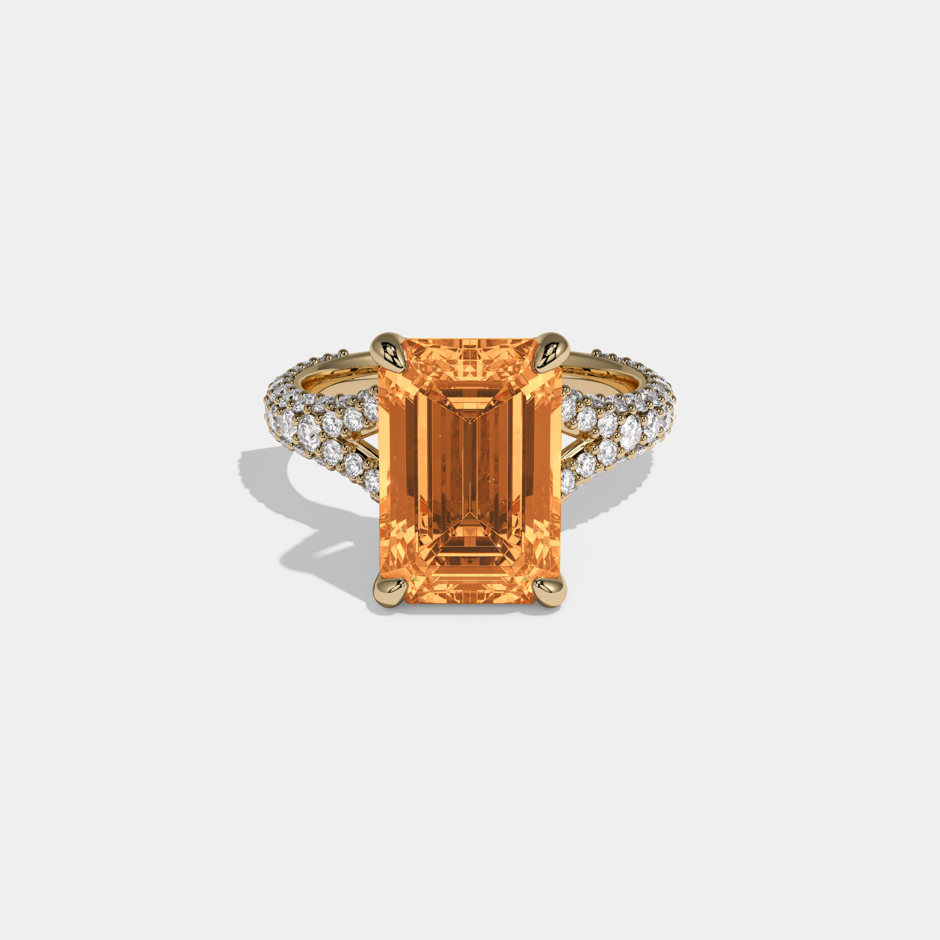 Elizabeth Fancy Orange Emerald Cut Diamond Band Engagement Ring 8ct 18K Yellow Gold