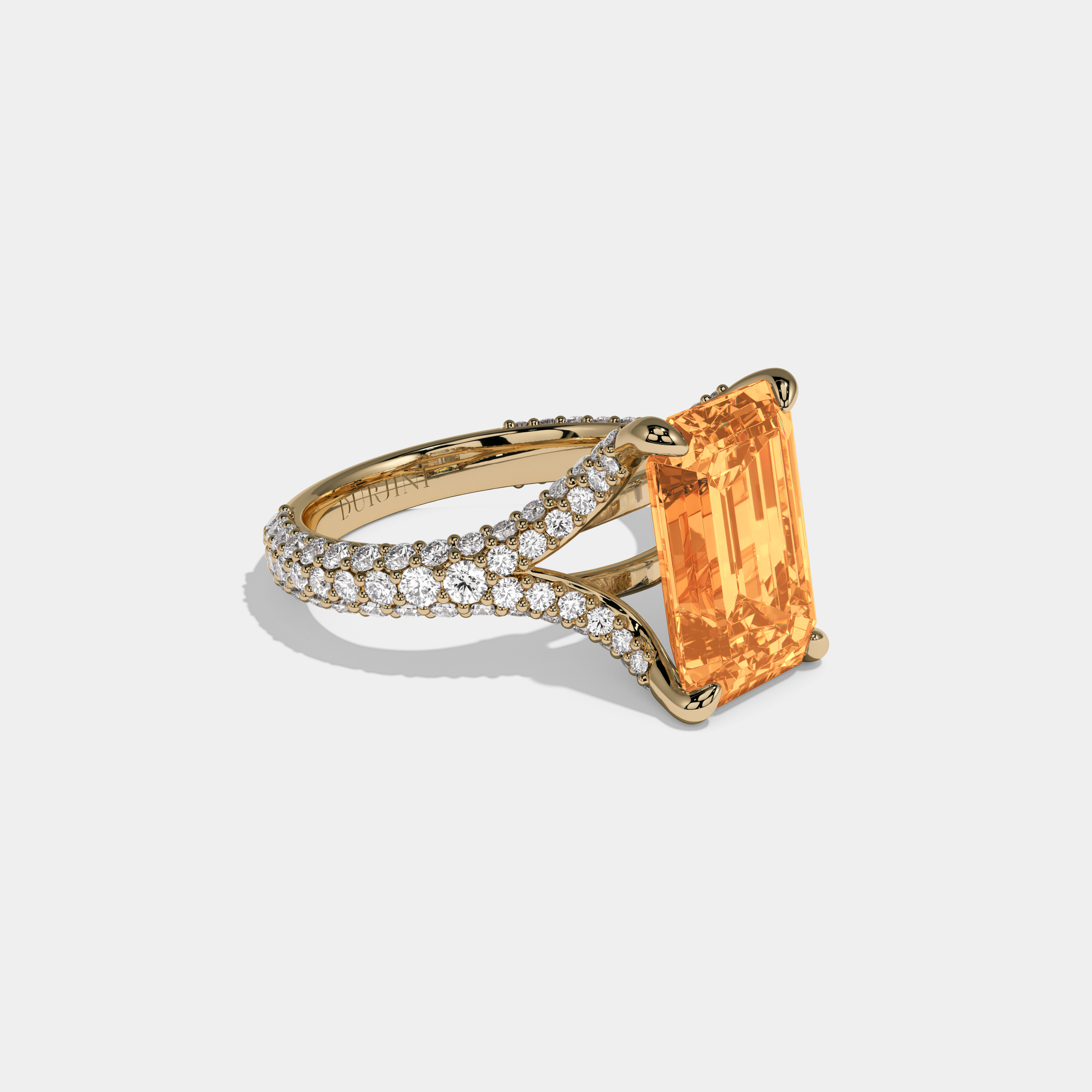 Elizabeth Fancy Orange Emerald Cut Diamond Band Engagement Ring 8ct 18K Yellow Gold