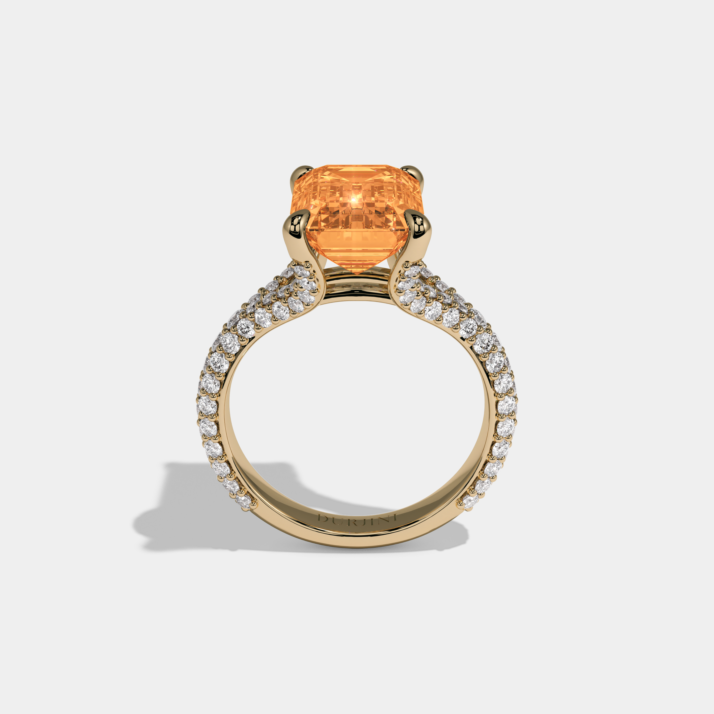 Elizabeth Fancy Orange Emerald Cut Diamond Band Engagement Ring 8ct 18K Yellow Gold