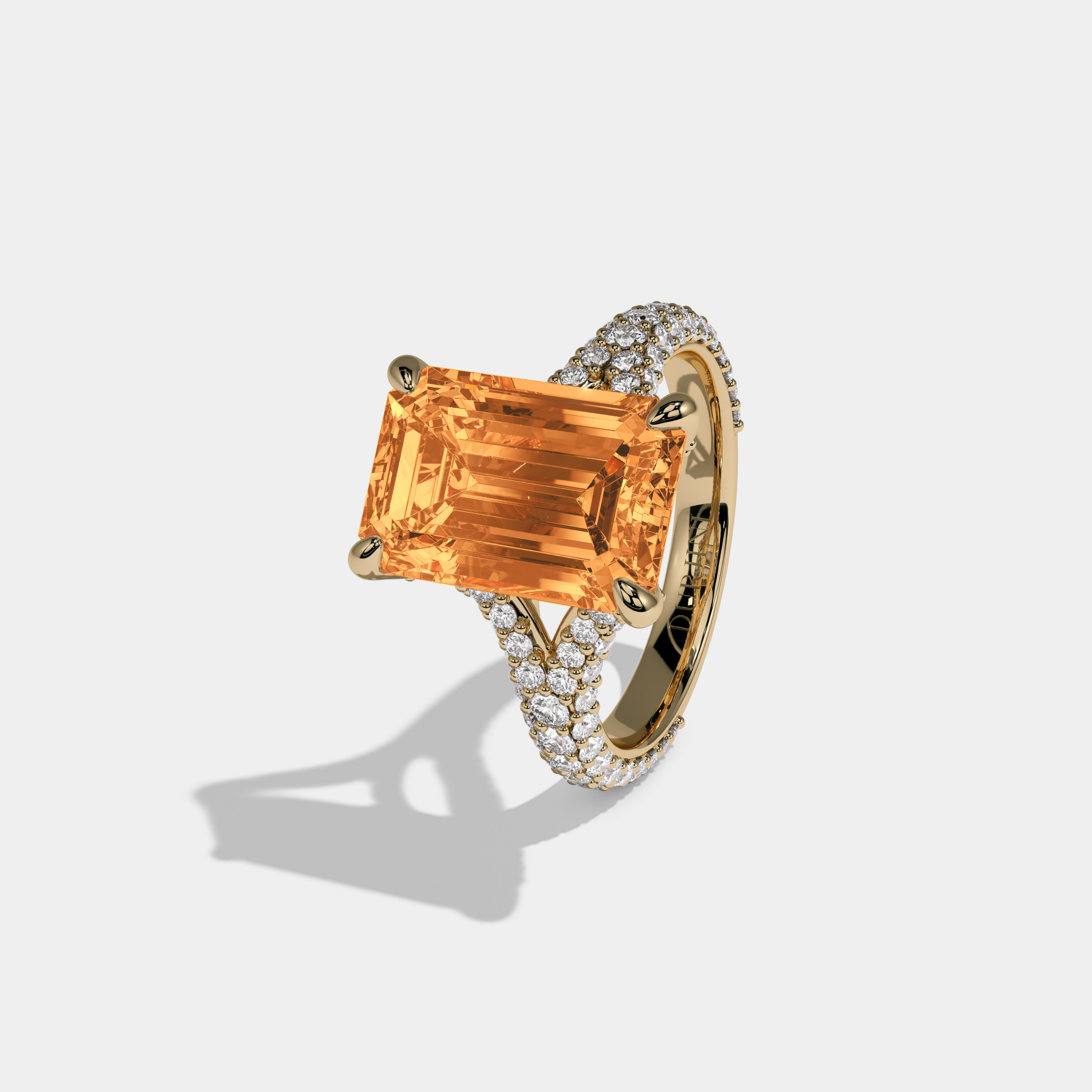 Elizabeth Fancy Orange Emerald Cut Diamond Band Engagement Ring 8ct 18K Yellow Gold