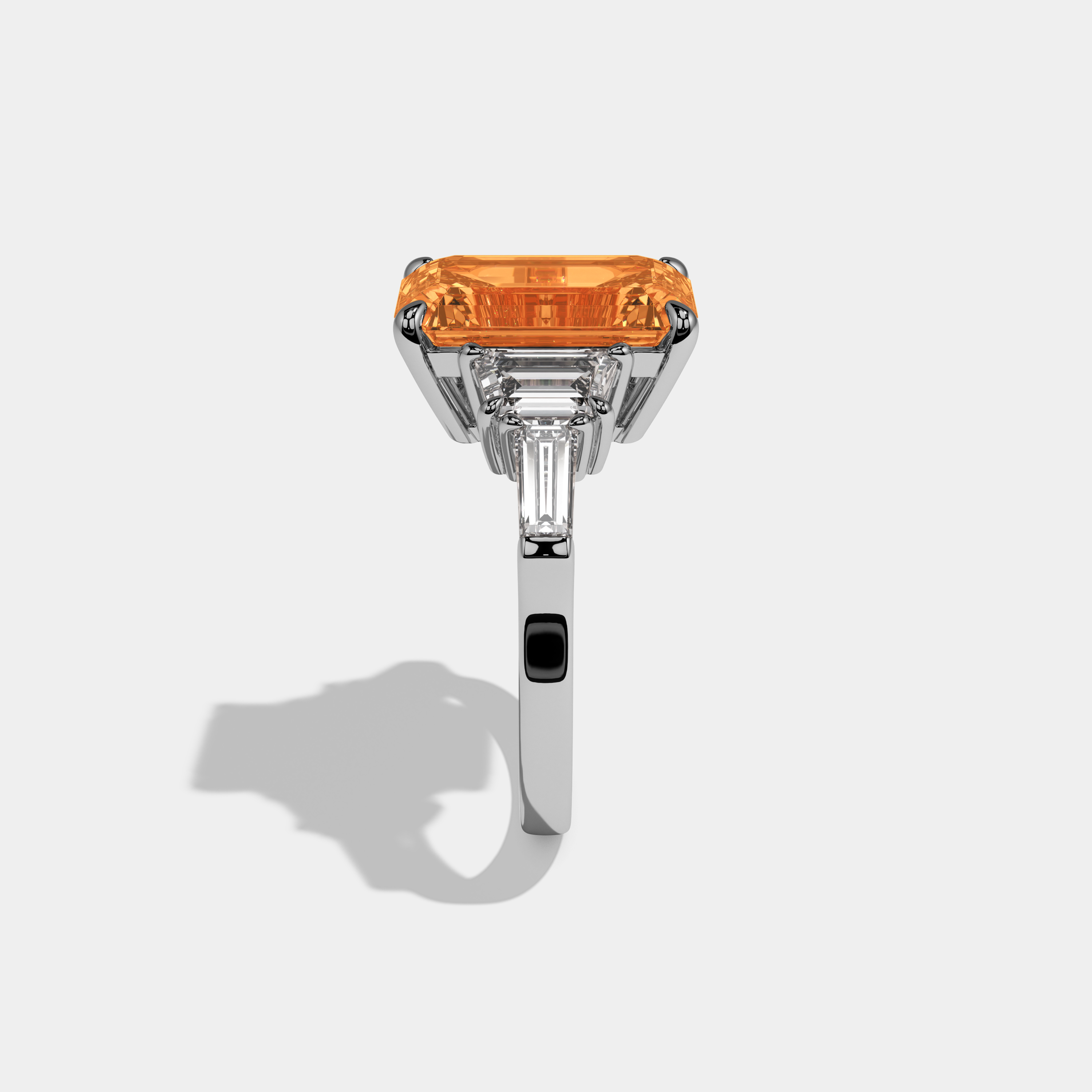 Augusta Fancy Orange Emerald Cut Diamond Plain Band With Step Cut Sides Engagement Ring 8ct 18K White Gold