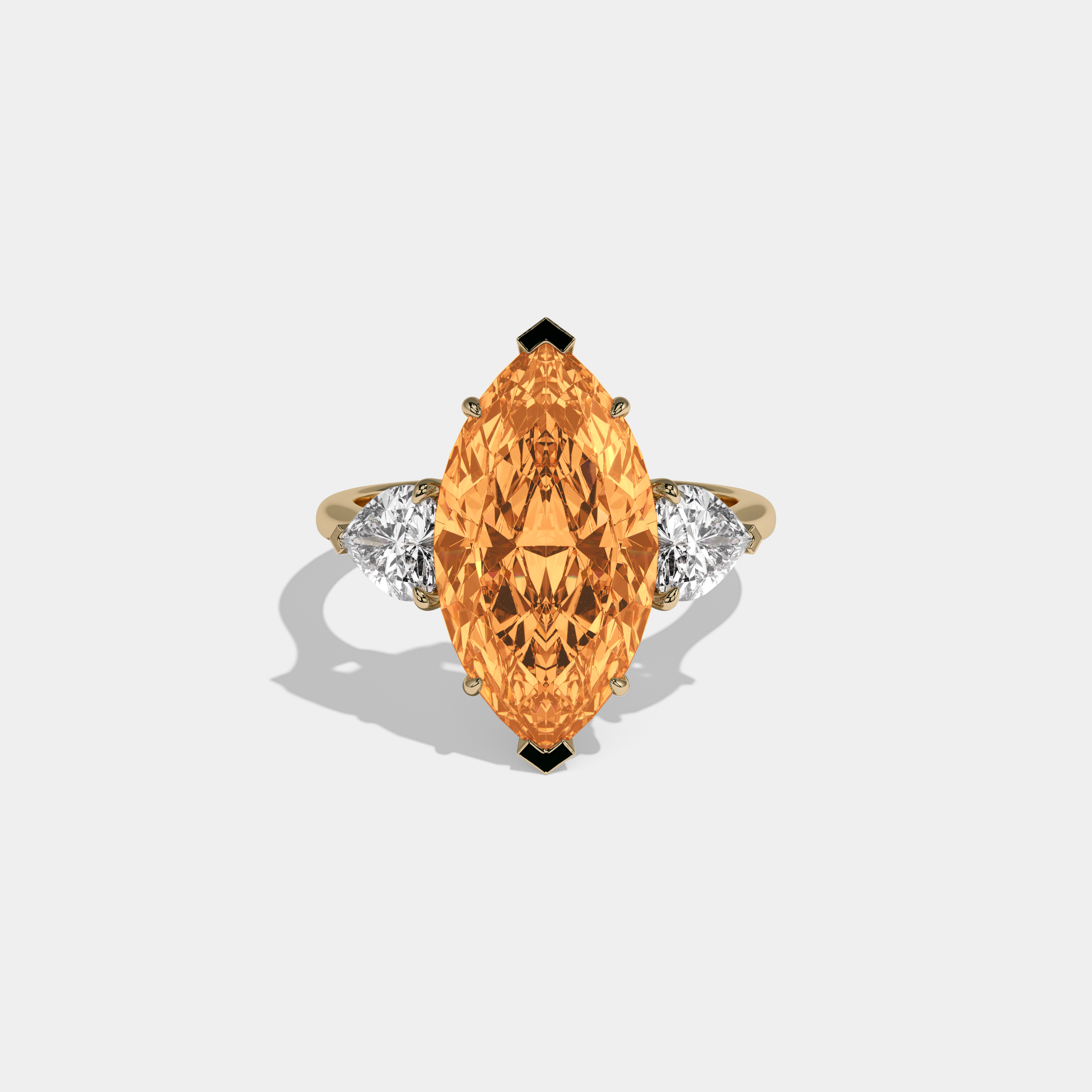 Elizabeth Fancy Orange Marquise Cut Diamond Plain Band With Heart Cut Sides Engagement Ring 8ct 18K Yellow Gold