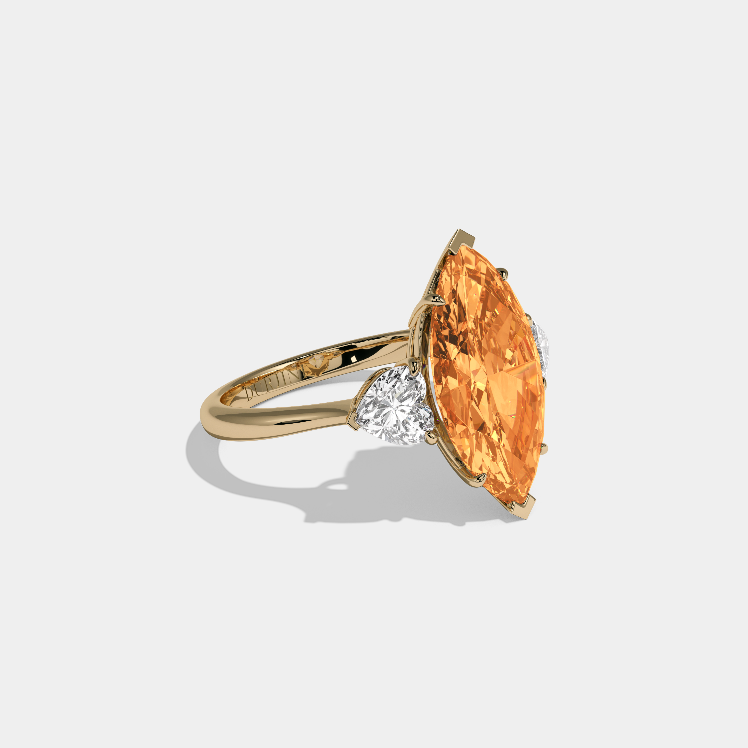 Elizabeth Fancy Orange Marquise Cut Diamond Plain Band With Heart Cut Sides Engagement Ring 8ct 18K Yellow Gold