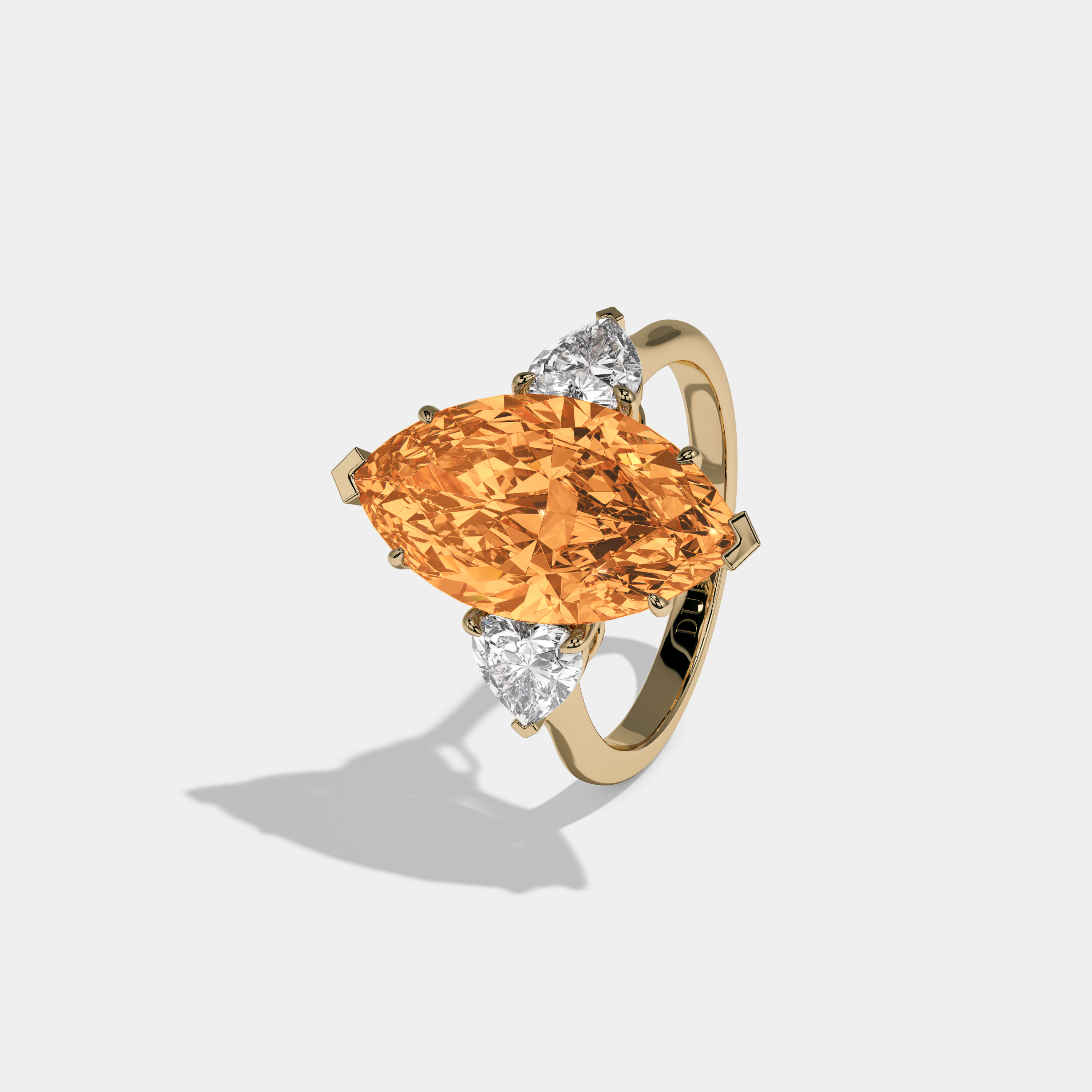 Elizabeth Fancy Orange Marquise Cut Diamond Plain Band With Heart Cut Sides Engagement Ring 8ct 18K Yellow Gold