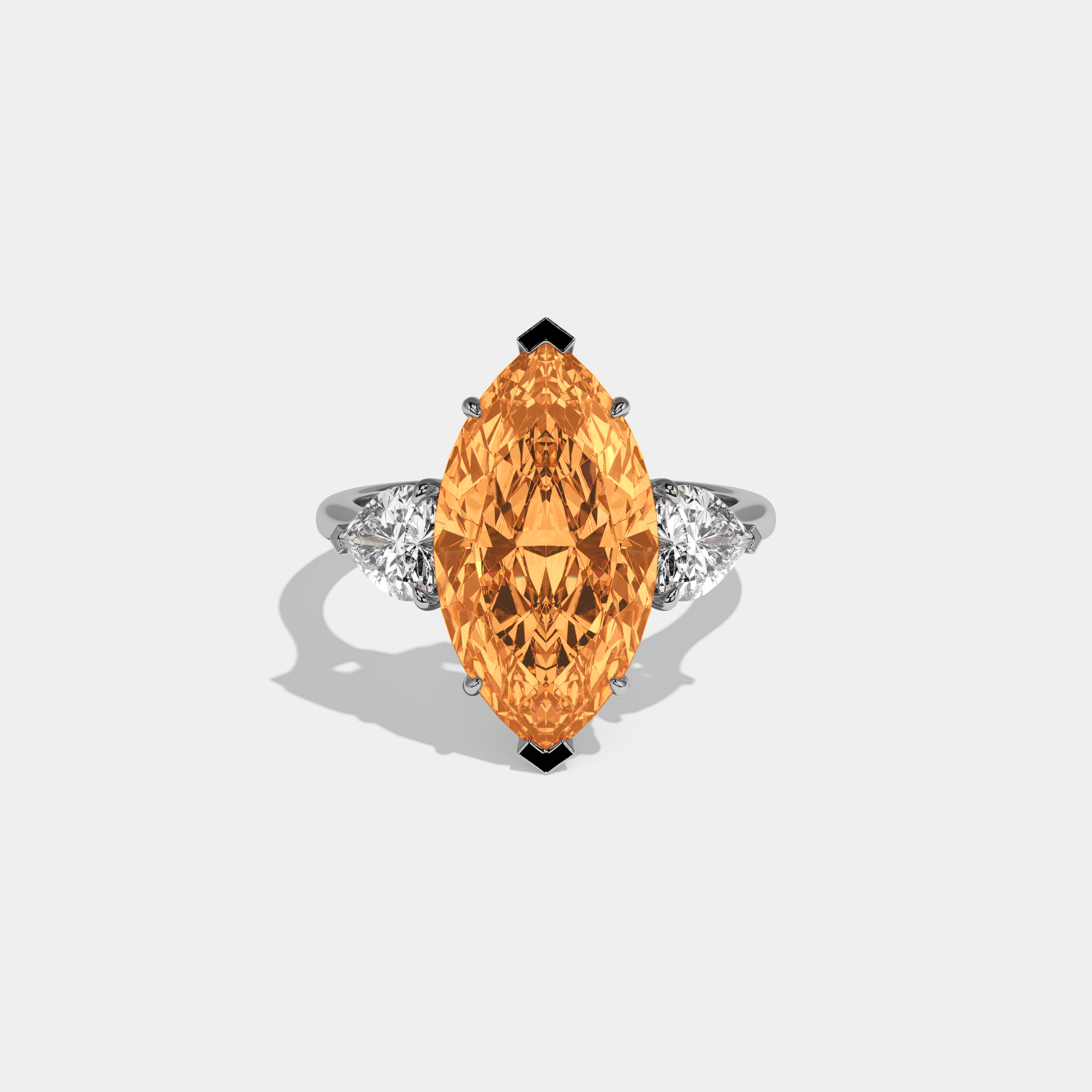Augusta Fancy Orange Marquise Cut Diamond Plain Band With Heart Cut Sides Engagement Ring 8ct 18K White Gold