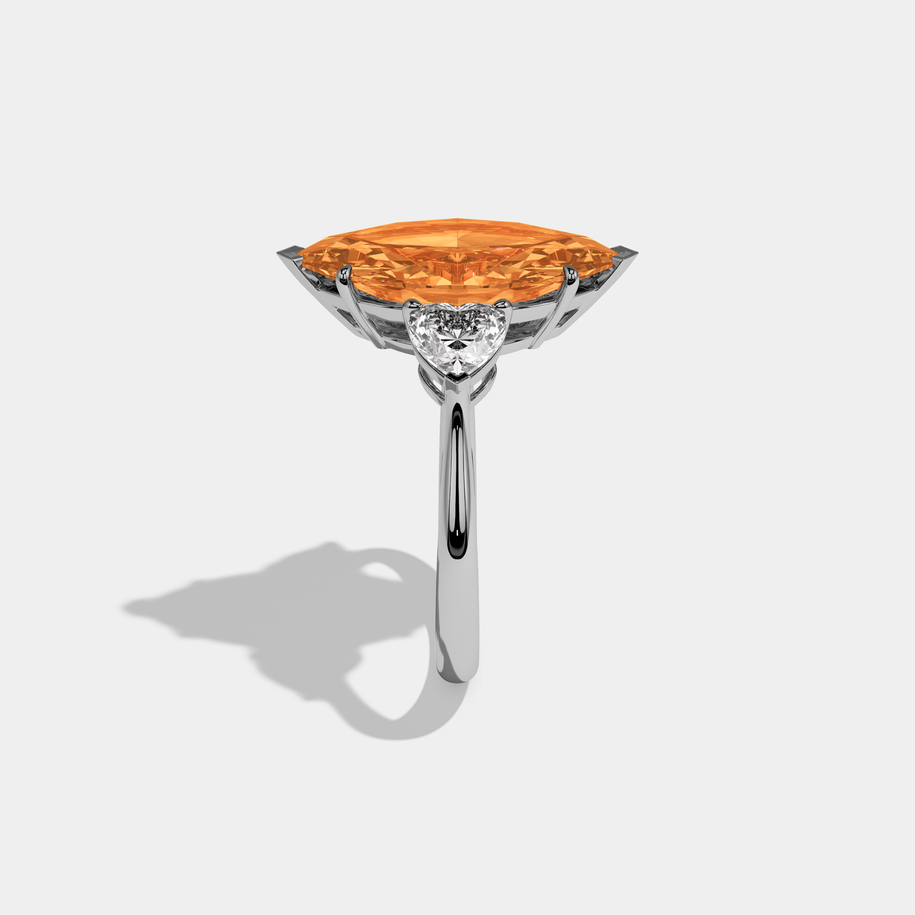 Augusta Fancy Orange Marquise Cut Diamond Plain Band With Heart Cut Sides Engagement Ring 8ct 18K White Gold