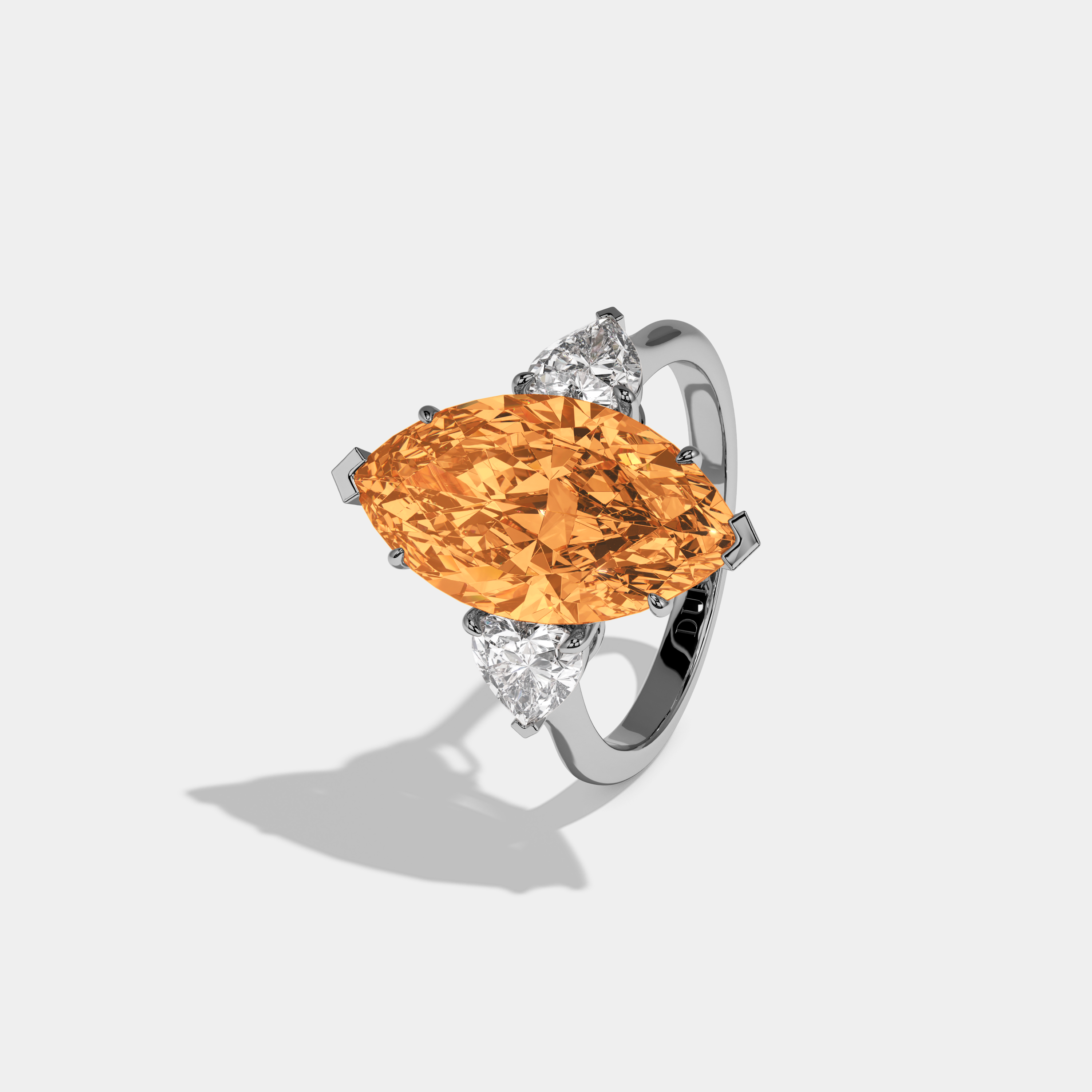 Augusta Fancy Orange Marquise Cut Diamond Plain Band With Heart Cut Sides Engagement Ring 8ct 18K White Gold