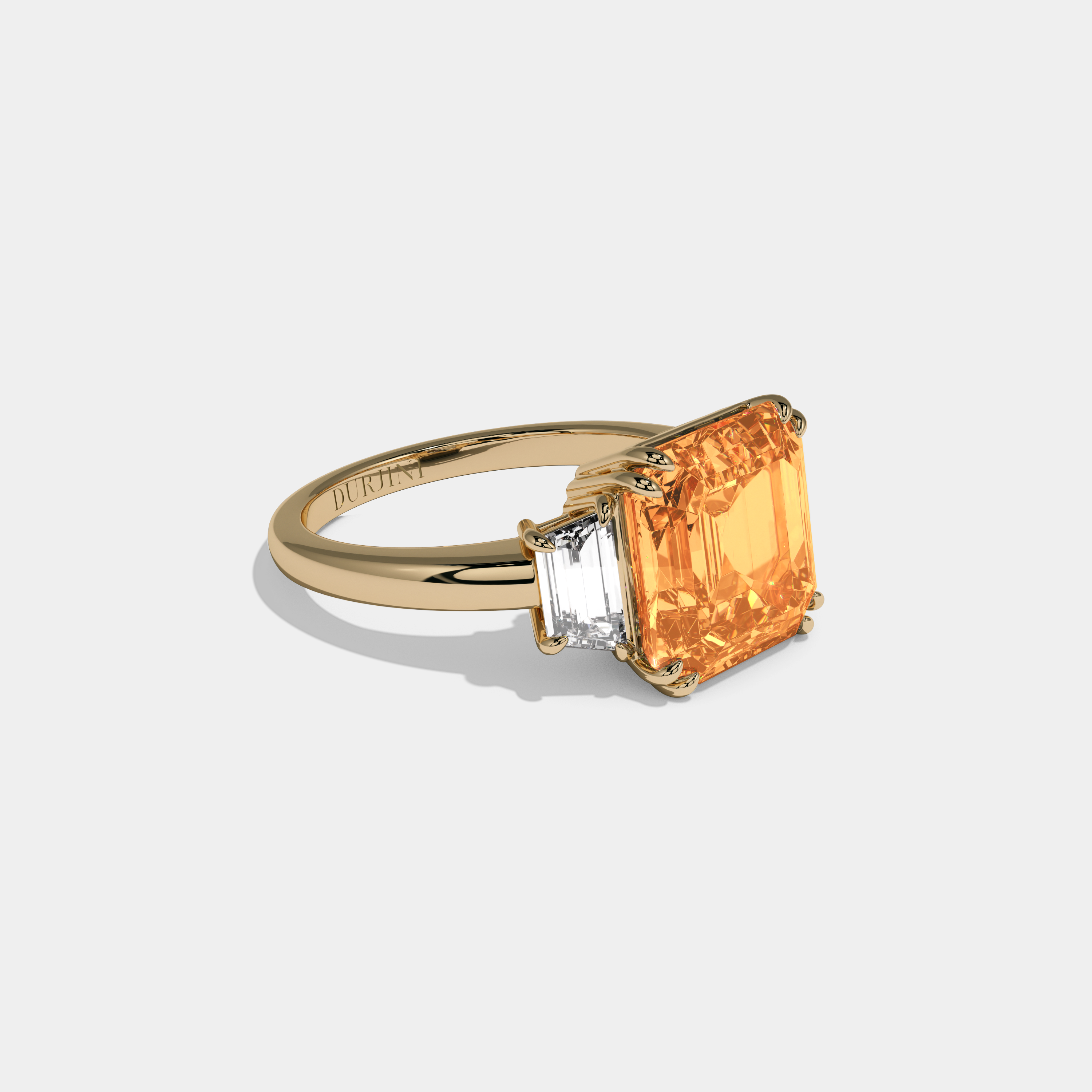 Elizabeth Fancy Orange Asscher Cut Diamond Plain Band With Step Cut Sides Engagement Ring 8ct 18K Yellow Gold