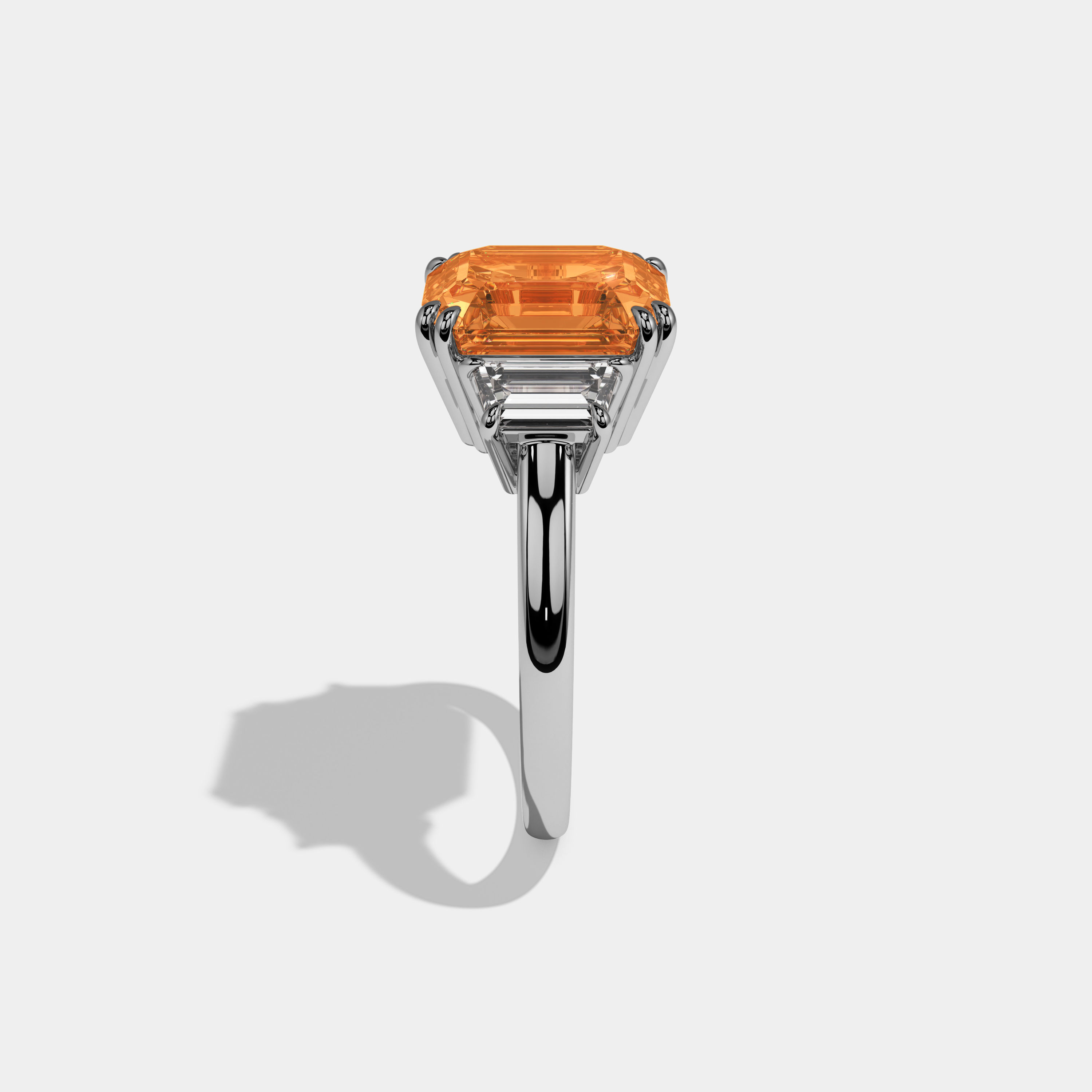 Augusta Fancy Orange Asscher Cut Diamond Plain Band With Step Cut Sides Engagement Ring 8ct 18K White Gold