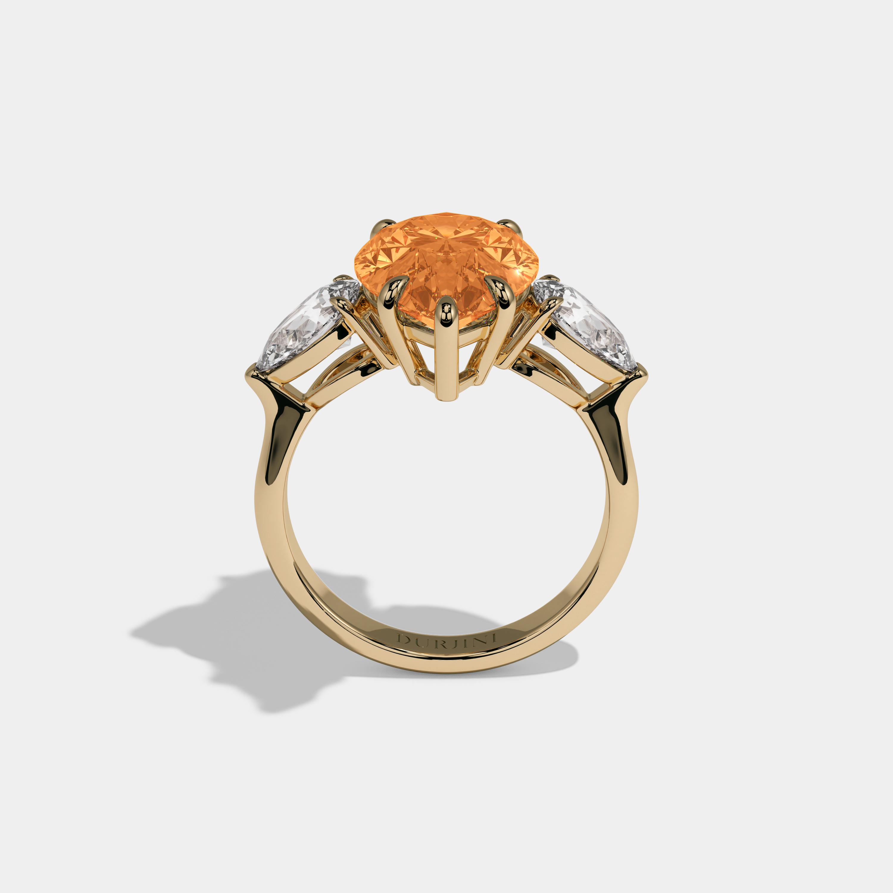 Sophia Fancy Orange Pear Cut Diamond Plain Band With Pear Cut Sides Engagement Ring 8ct 18k Yellow Gold