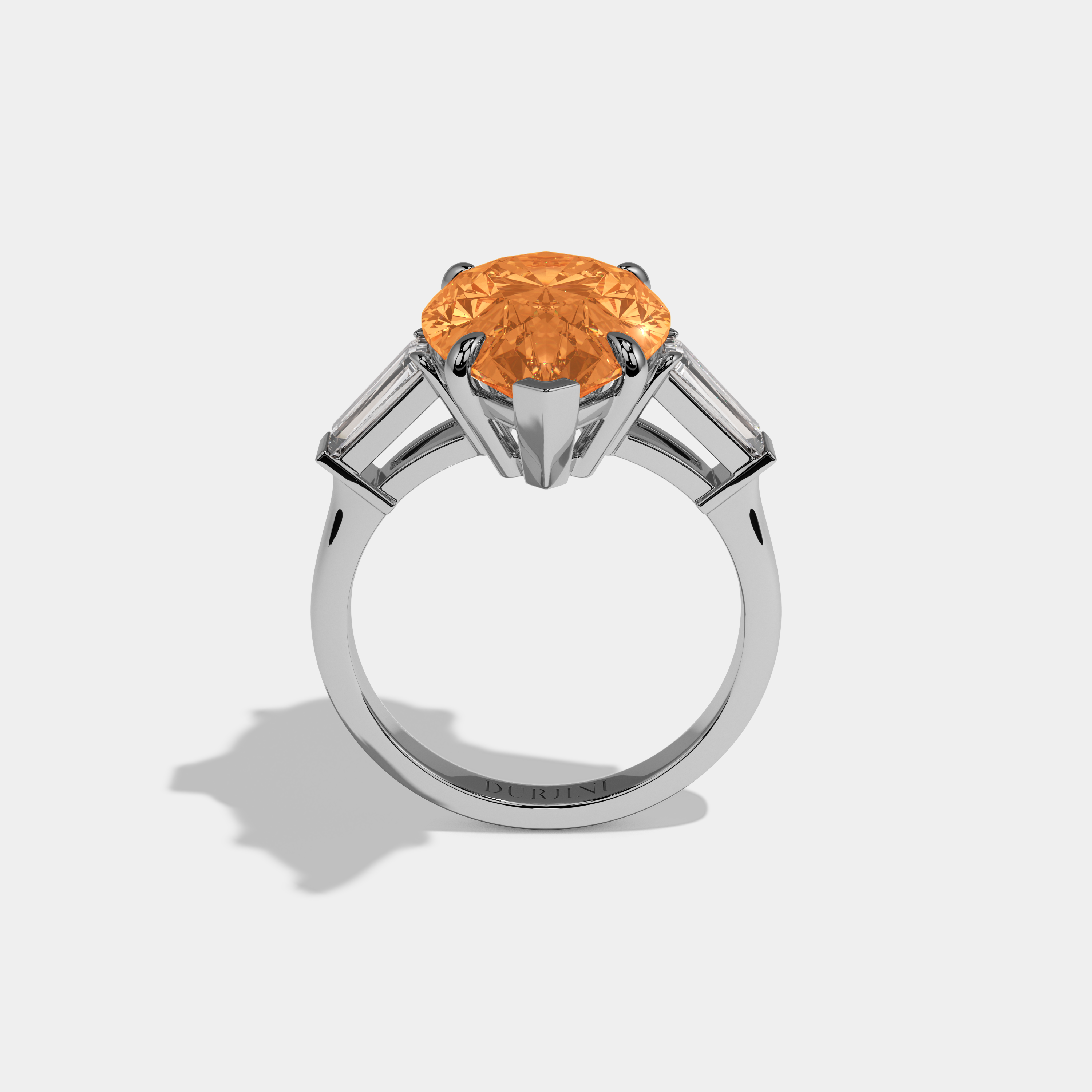 Sophia Fancy Orange Pear Cut Diamond Plain Band With Baguette Cut Sides Engagement Ring 8ct 18k White Gold