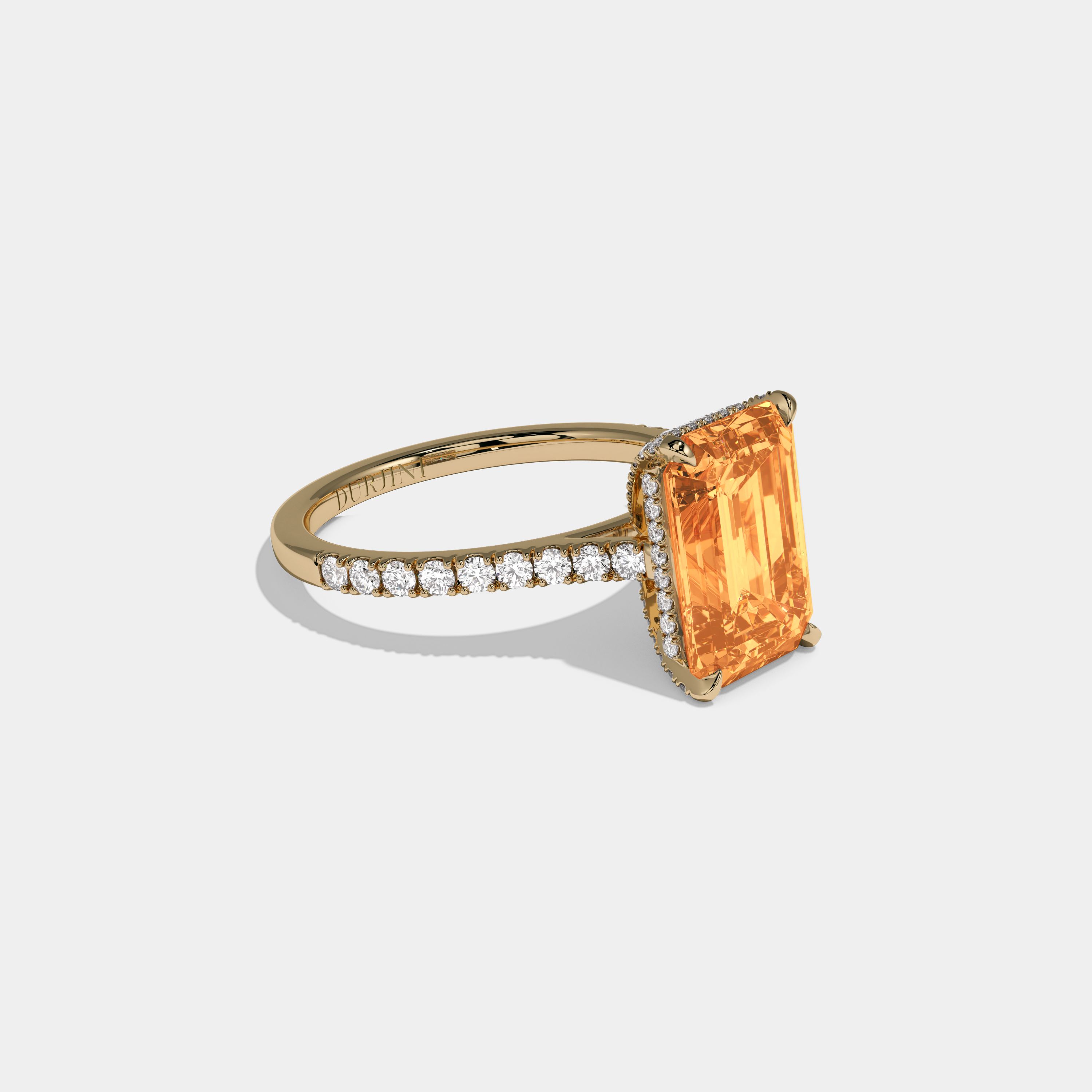 Matilda Fancy Orange Emerald Cut Diamond Band Engagement Ring 8ct 18k Yellow Gold