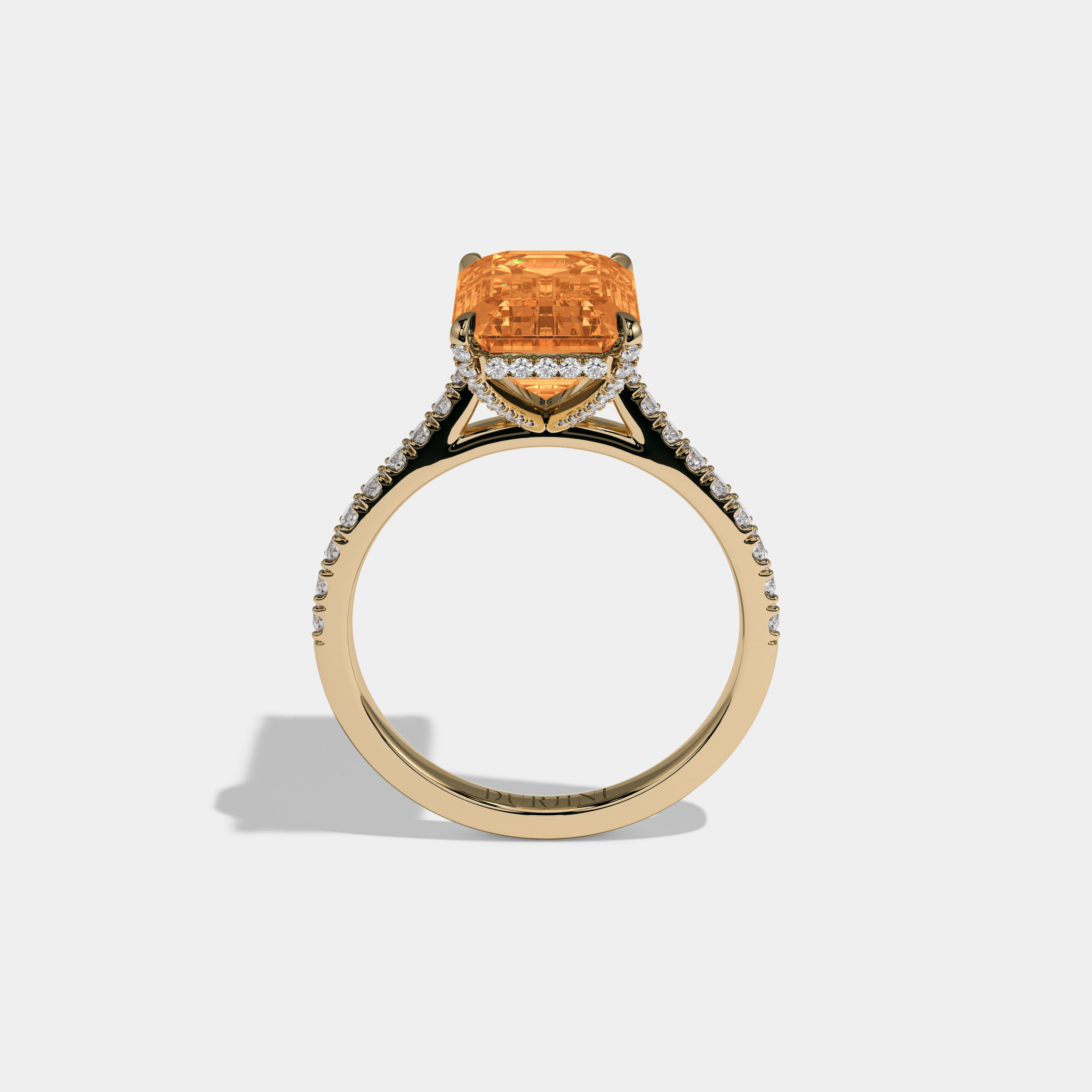 Matilda Fancy Orange Emerald Cut Diamond Band Engagement Ring 8ct 18k Yellow Gold