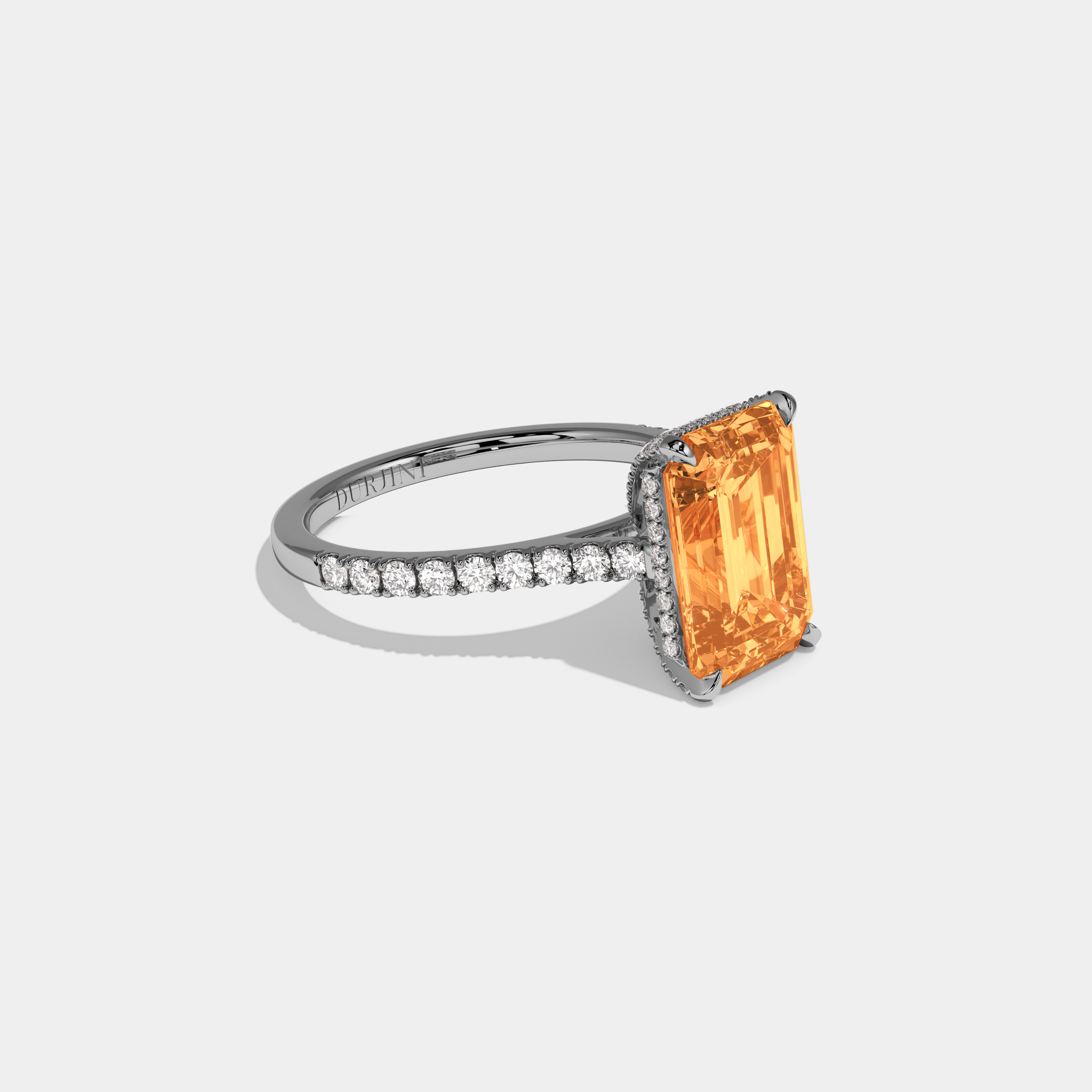 Isabella Fancy Orange Emerald Cut Diamond Band Engagement Ring 8ct 18k White Gold