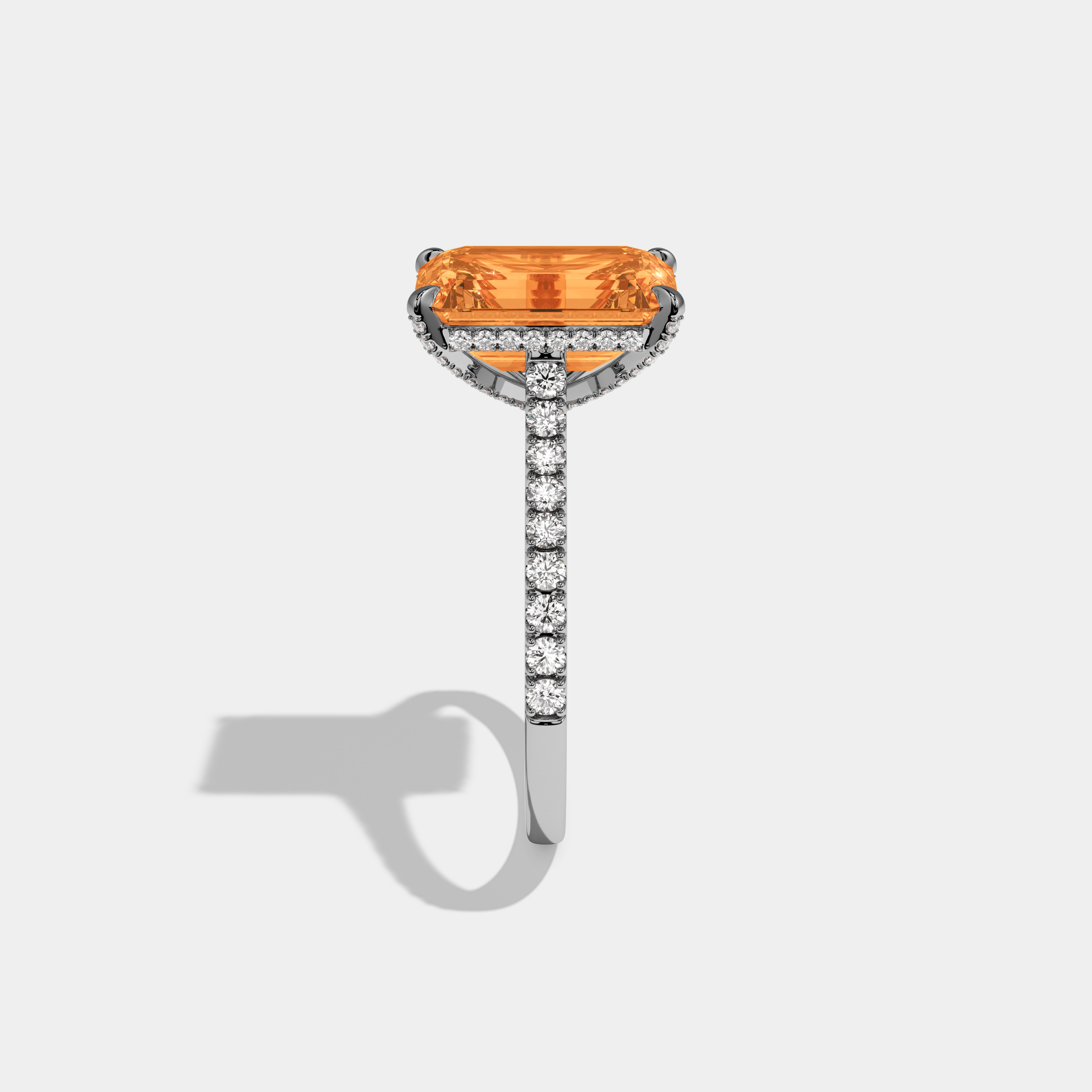 Isabella Fancy Orange Emerald Cut Diamond Band Engagement Ring 8ct 18k White Gold