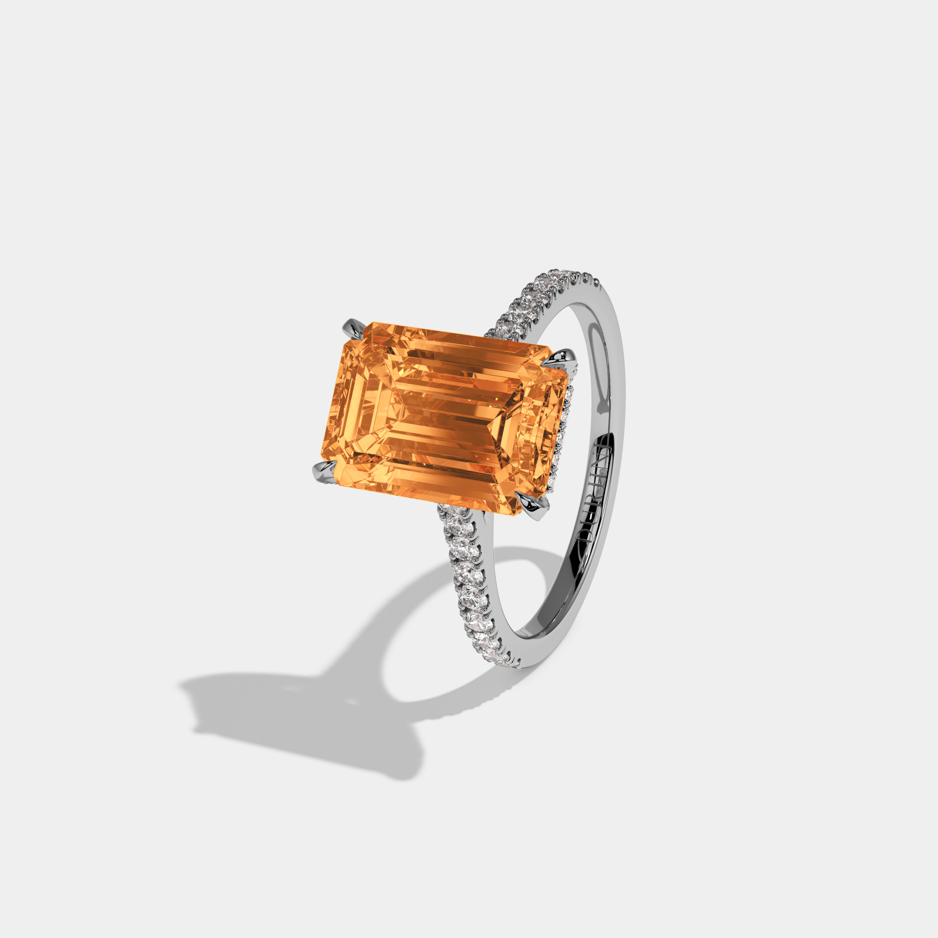 Isabella Fancy Orange Emerald Cut Diamond Band Engagement Ring 8ct 18k White Gold