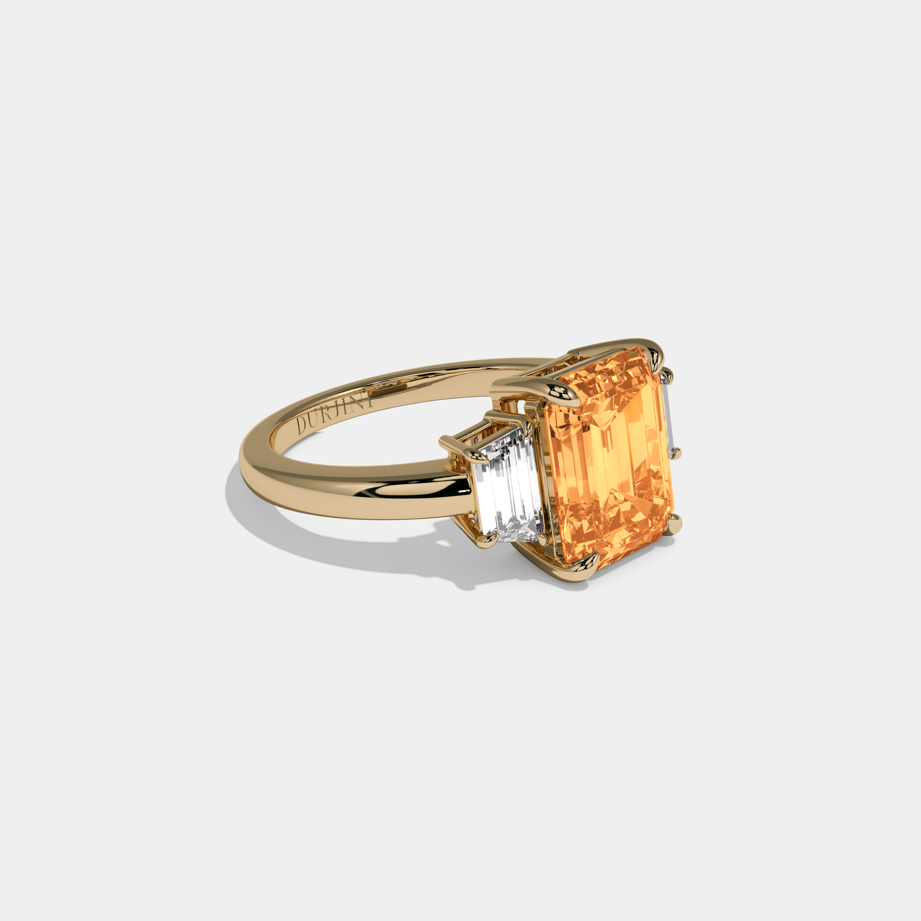 Sophia Fancy Orange Emerald Cut Diamond Plain Band With Step Cut Sides Engagement Ring 8ct 18k Yellow Gold