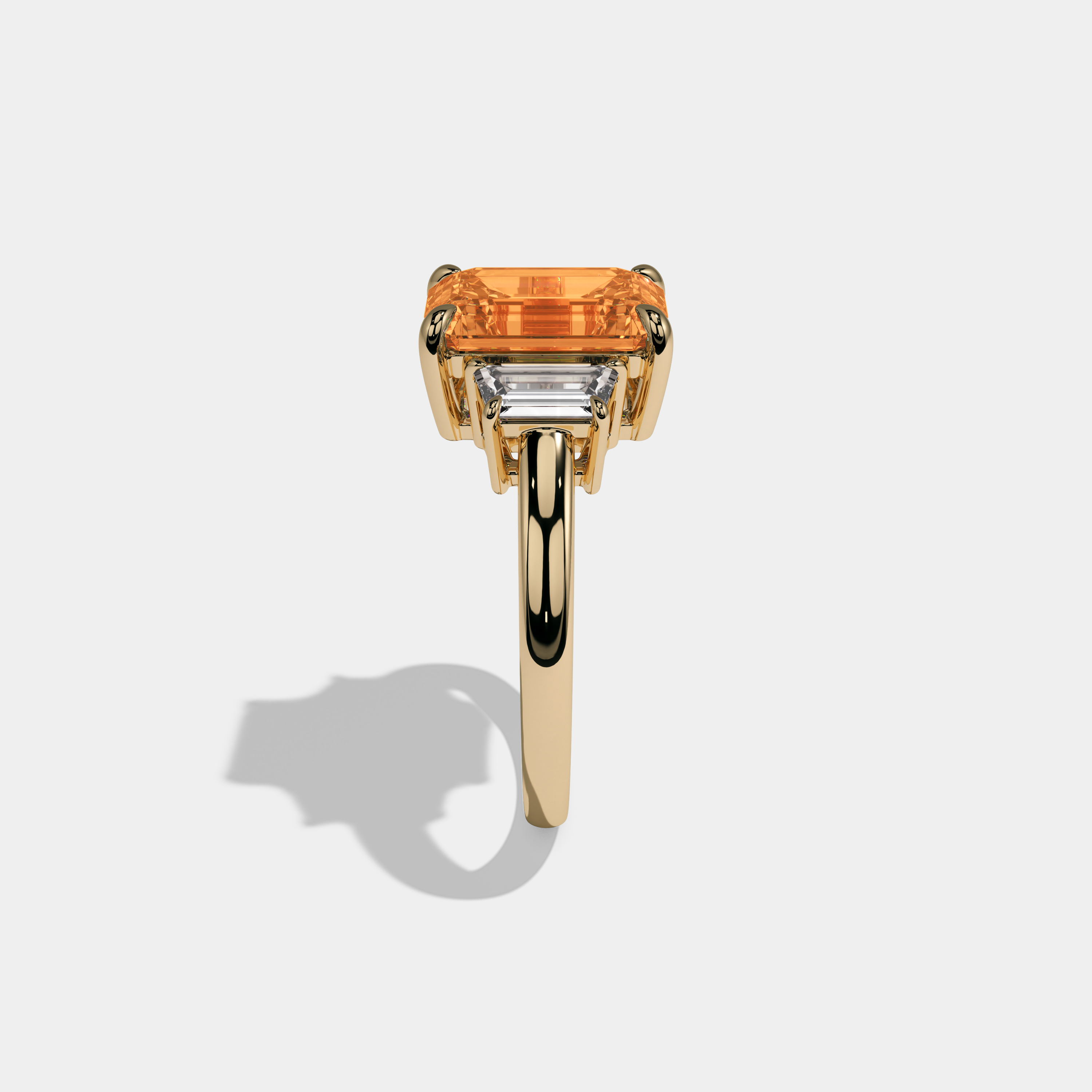 Sophia Fancy Orange Emerald Cut Diamond Plain Band With Step Cut Sides Engagement Ring 8ct 18k Yellow Gold