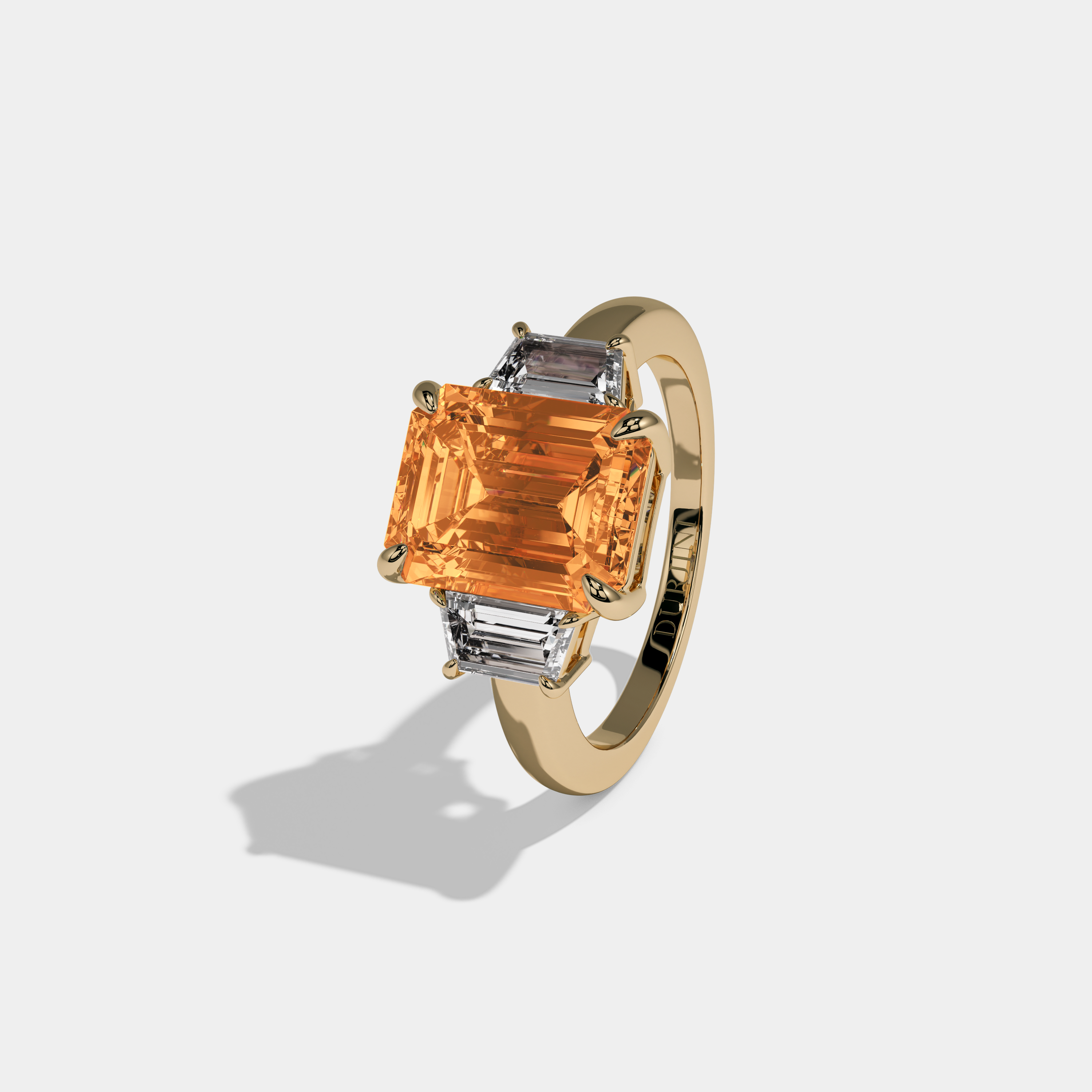 Sophia Fancy Orange Emerald Cut Diamond Plain Band With Step Cut Sides Engagement Ring 8ct 18k Yellow Gold