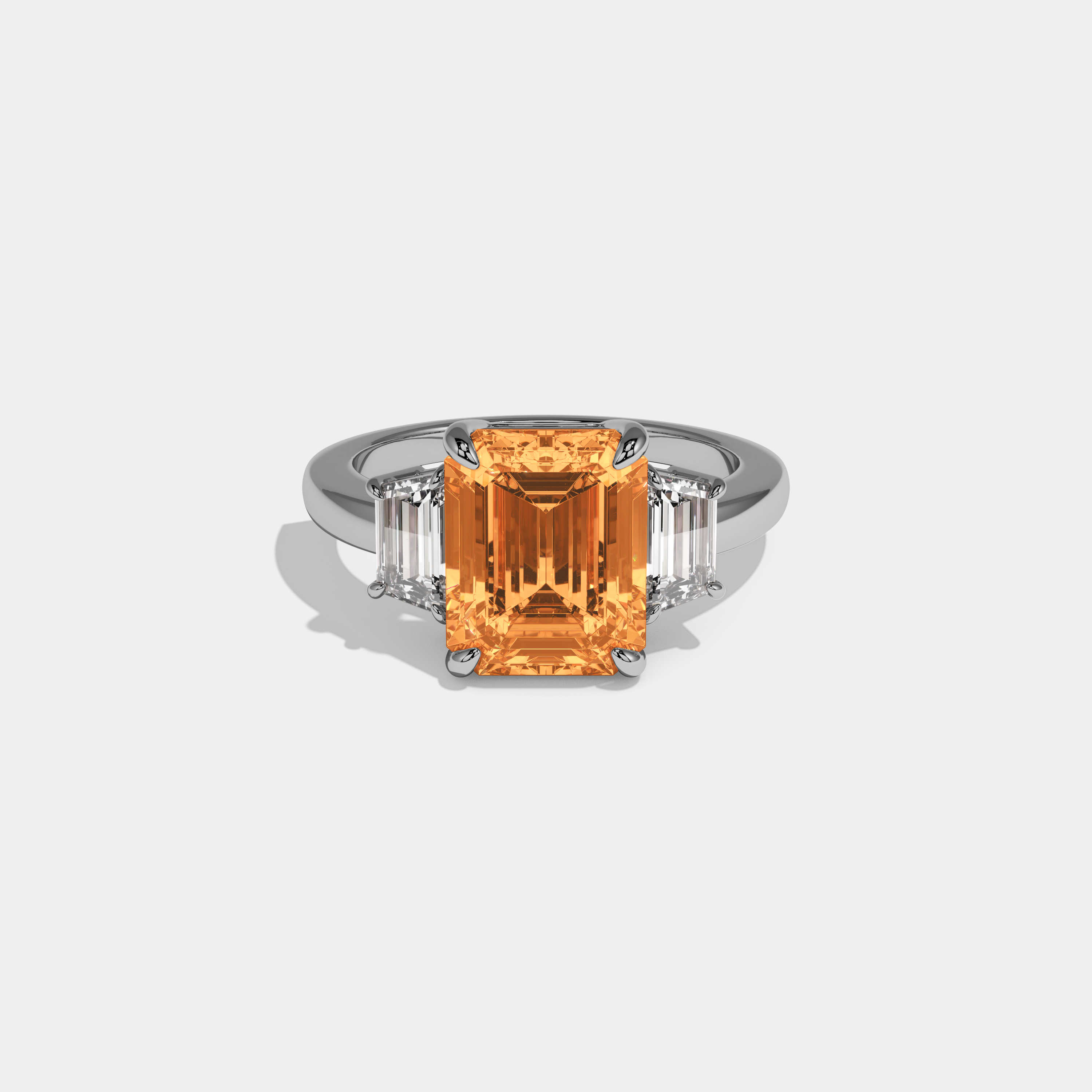 Louisa Fancy Orange Emerald Cut Diamond Plain Band With Step Cut Sides Engagement Ring 8ct 18k White Gold