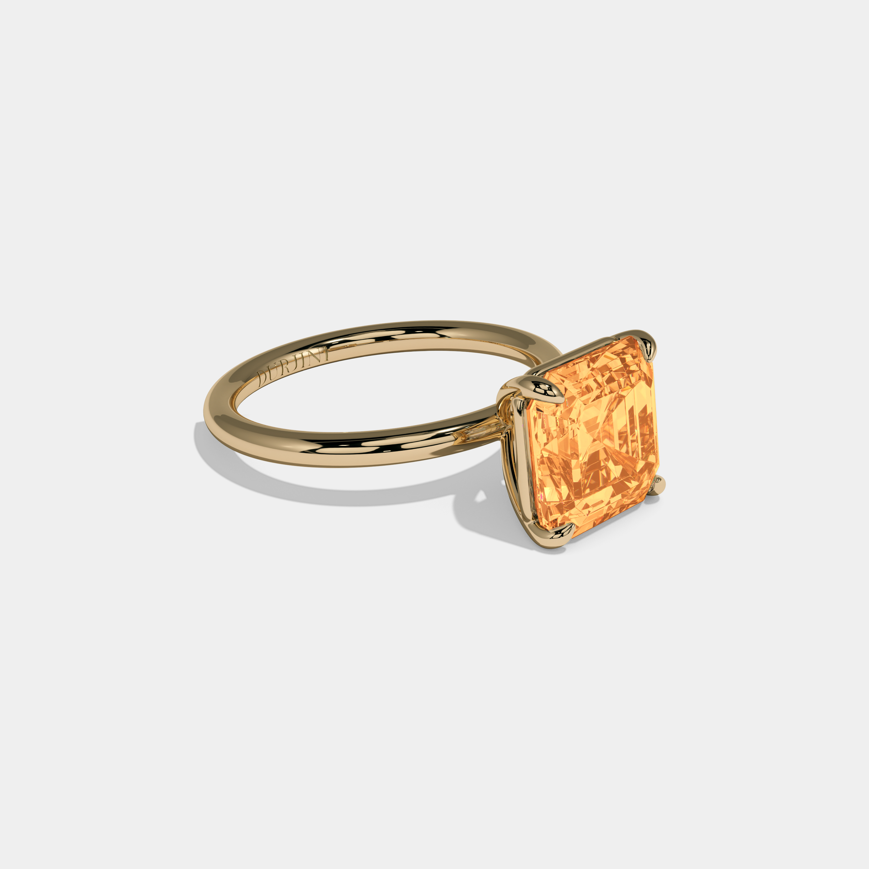 Sophia Fancy Orange Asscher Cut Diamond Plain Band Engagement Ring 6ct 18k Yellow Gold