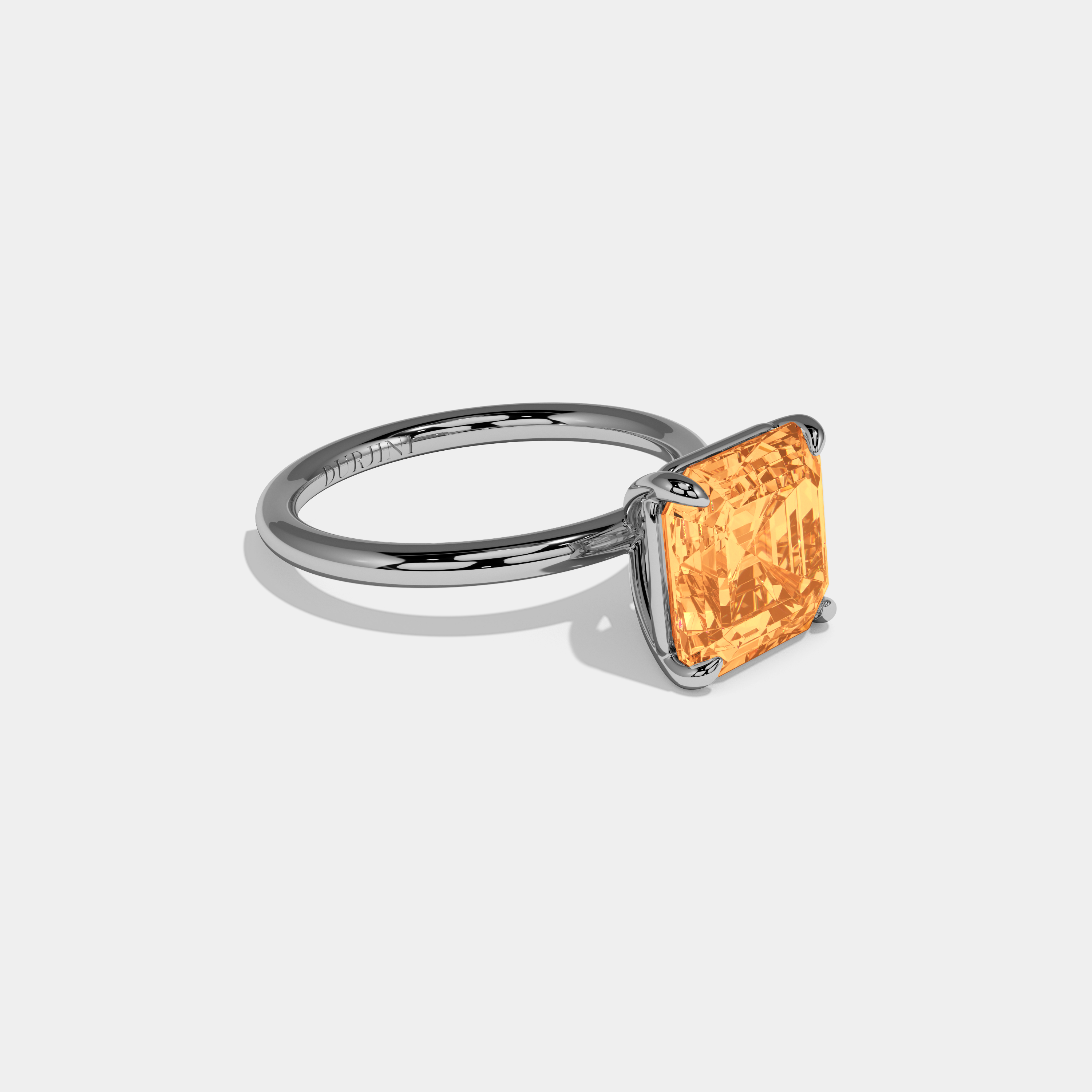 Louisa Fancy Orange Asscher Cut Diamond Plain Band Engagement Ring 6ct 18k White Gold
