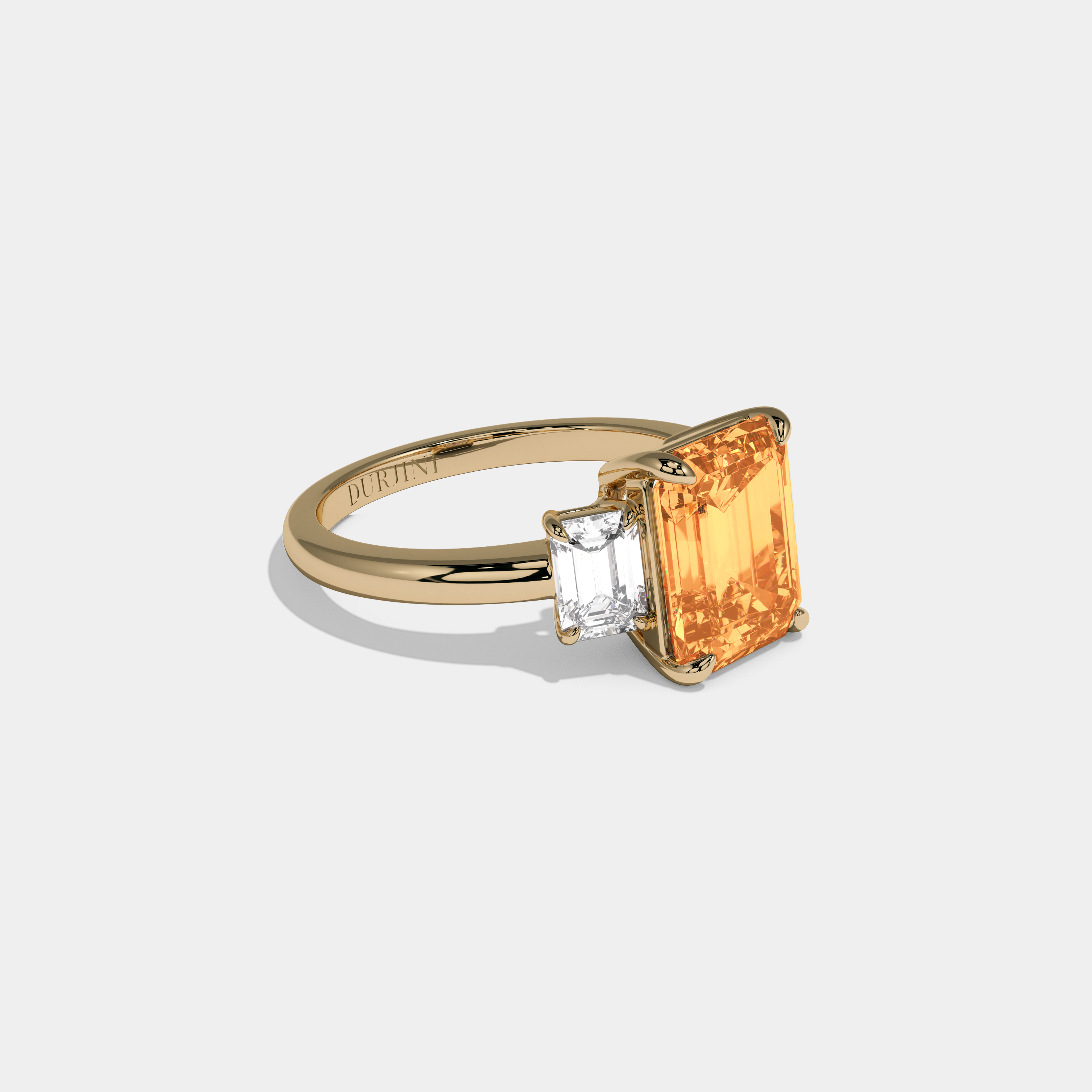 Sophia Fancy Orange Emerald Cut Diamond Plain Band With Emerald Cut Sides Engagement Ring 8ct 18k Yellow Gold