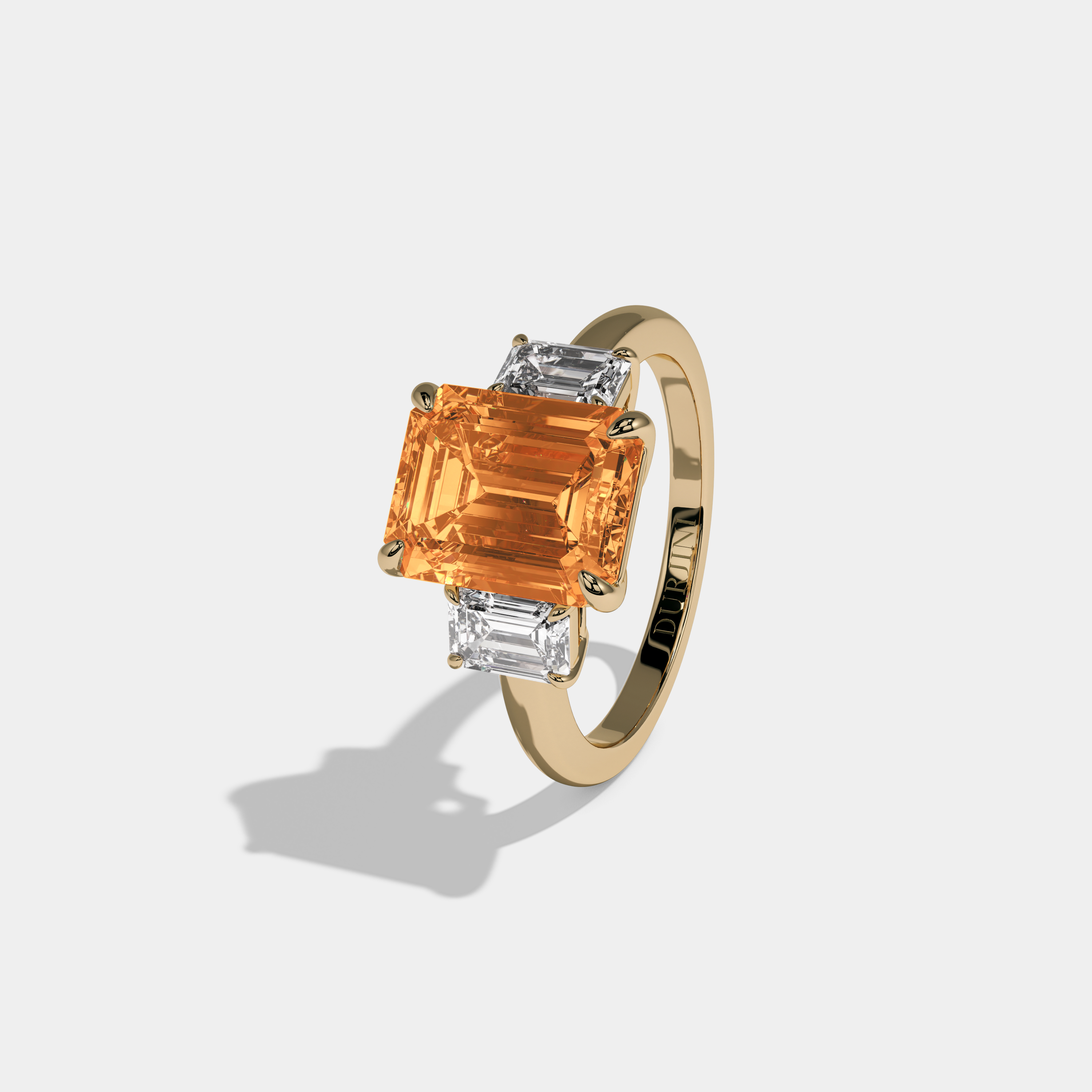 Sophia Fancy Orange Emerald Cut Diamond Plain Band With Emerald Cut Sides Engagement Ring 8ct 18k Yellow Gold