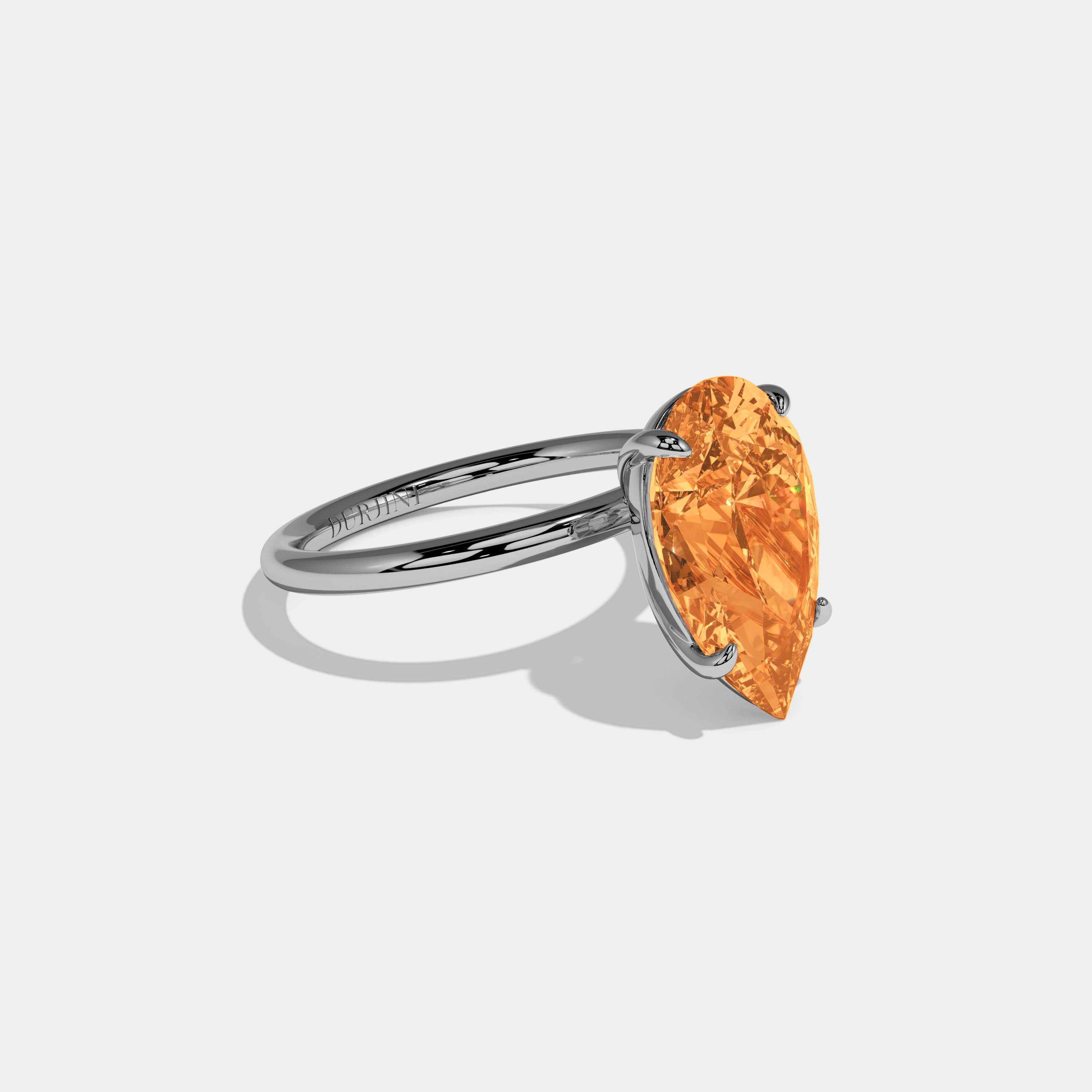 Caroline Fancy Orange Pear Cut Diamond Plain Band Engagement Ring 6ct 18K White Gold