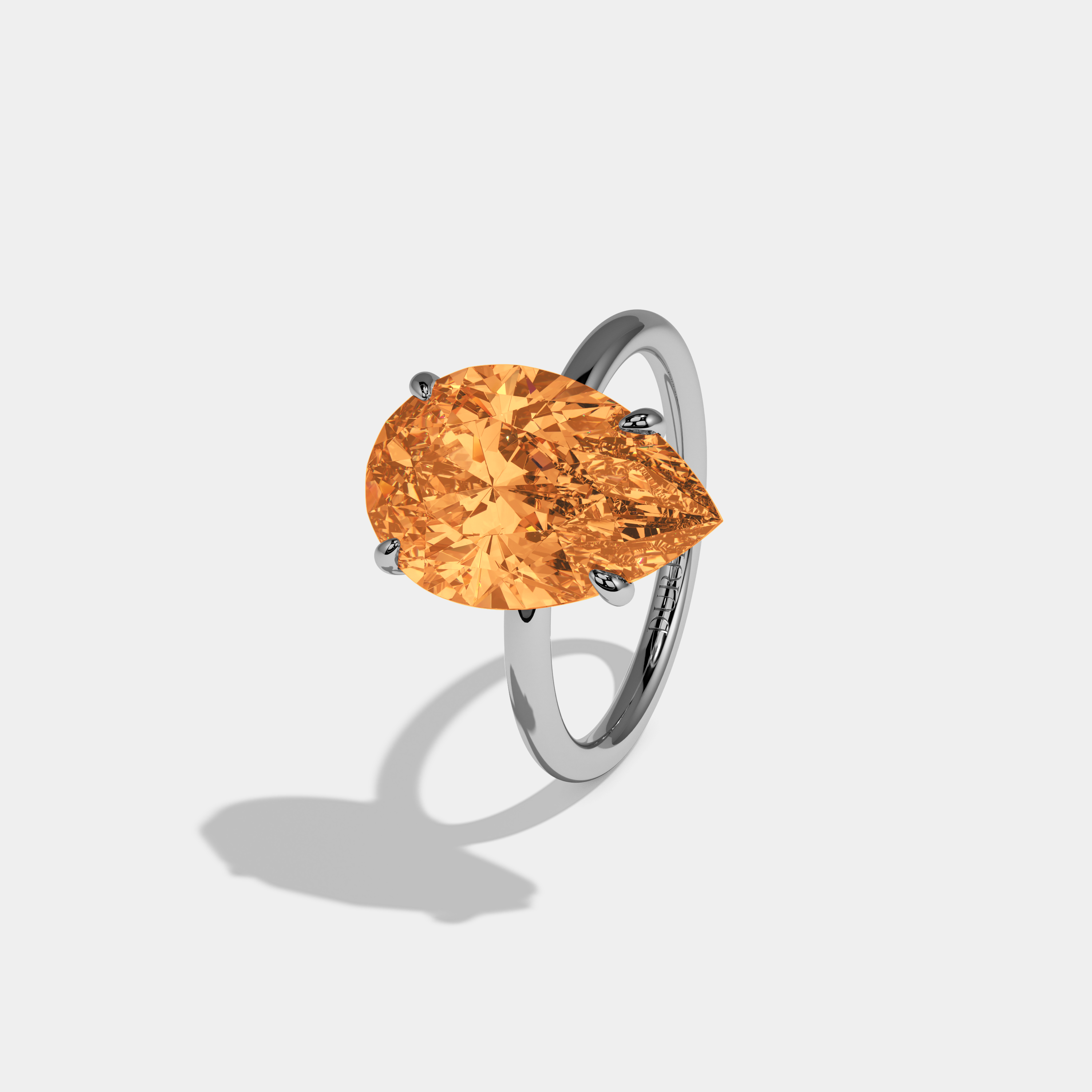 Caroline Fancy Orange Pear Cut Diamond Plain Band Engagement Ring 6ct 18K White Gold