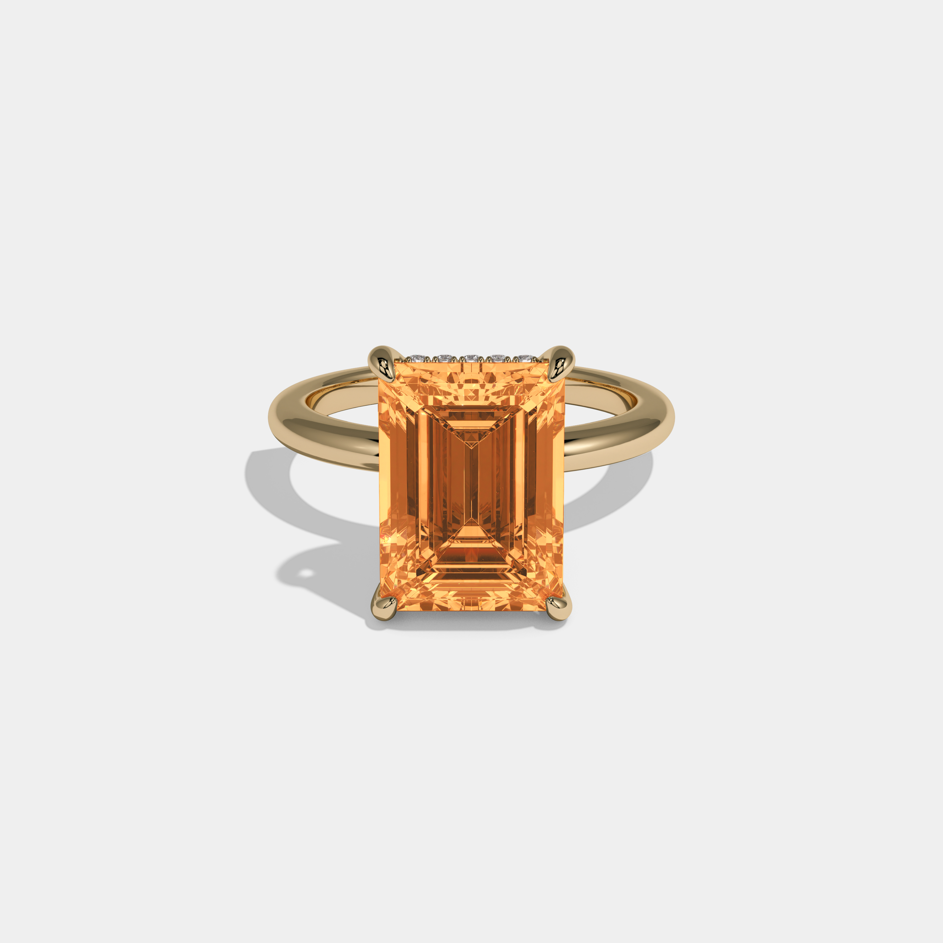 Sophia Fancy Orange Emerald Cut Diamond Plain Band Engagement Ring 6.5ct 18K Yellow Gold