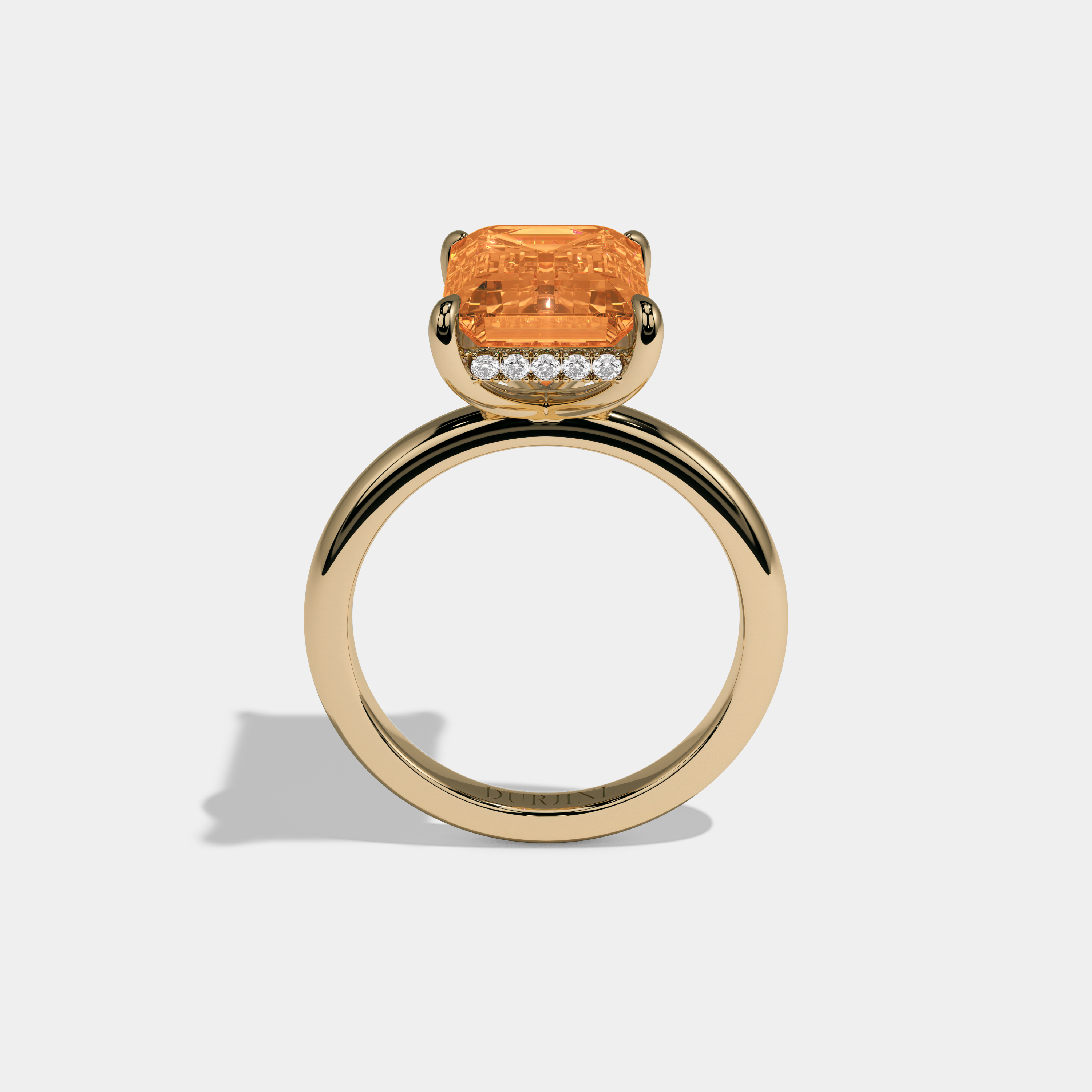 Sophia Fancy Orange Emerald Cut Diamond Plain Band Engagement Ring 6.5ct 18K Yellow Gold