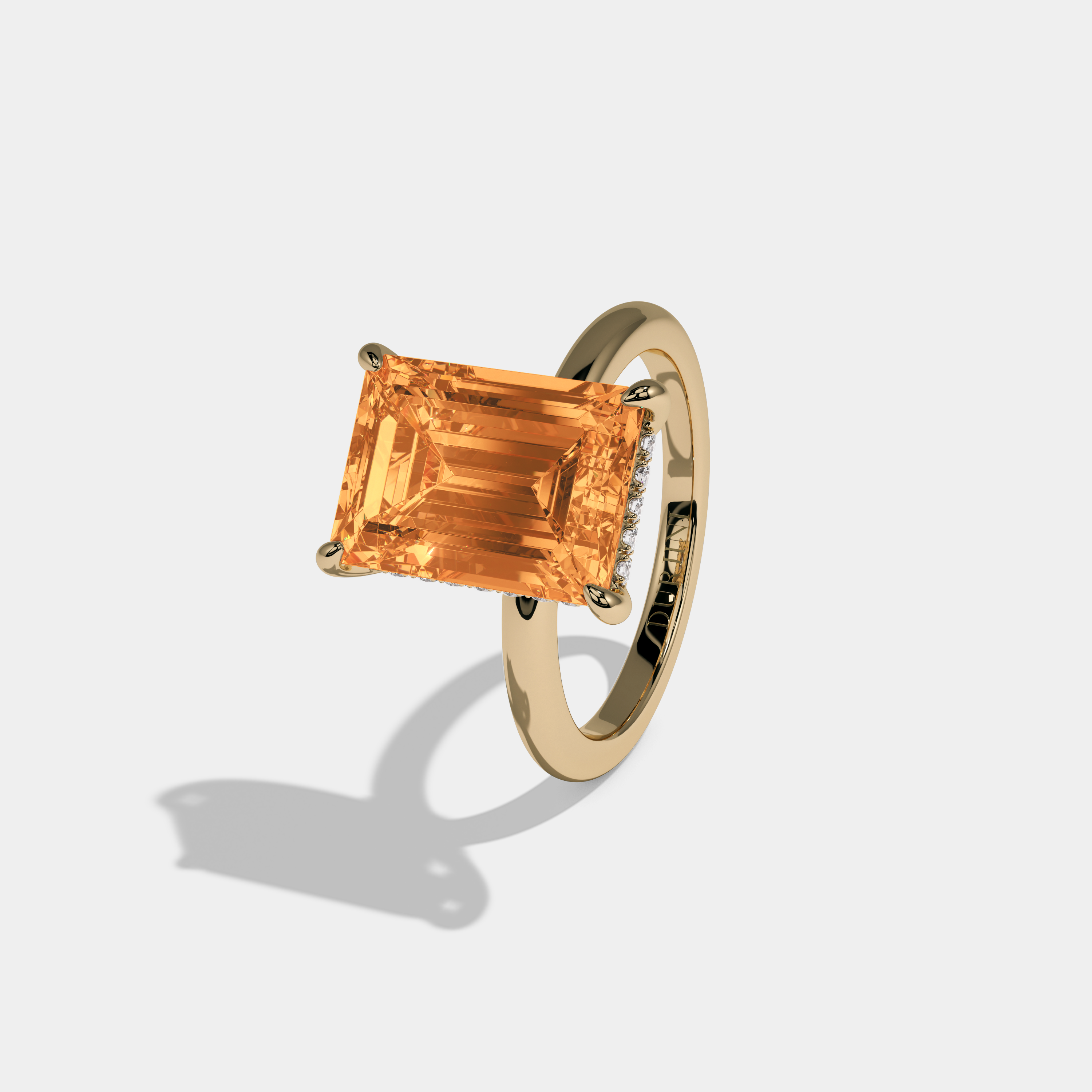 Sophia Fancy Orange Emerald Cut Diamond Plain Band Engagement Ring 6.5ct 18K Yellow Gold