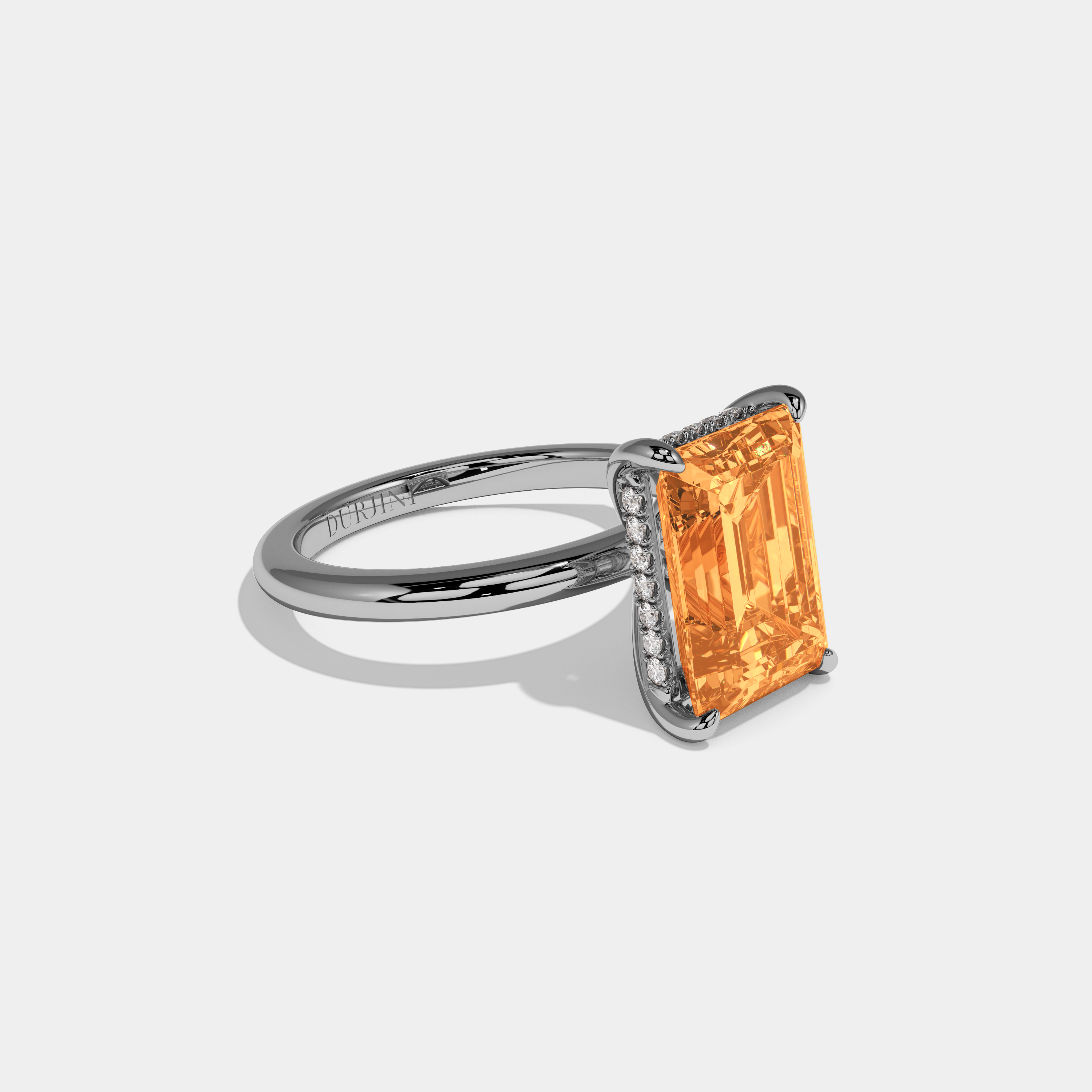 Caroline Fancy Orange Emerald Cut Diamond Plain Band Engagement Ring 6.5ct 18K White Gold