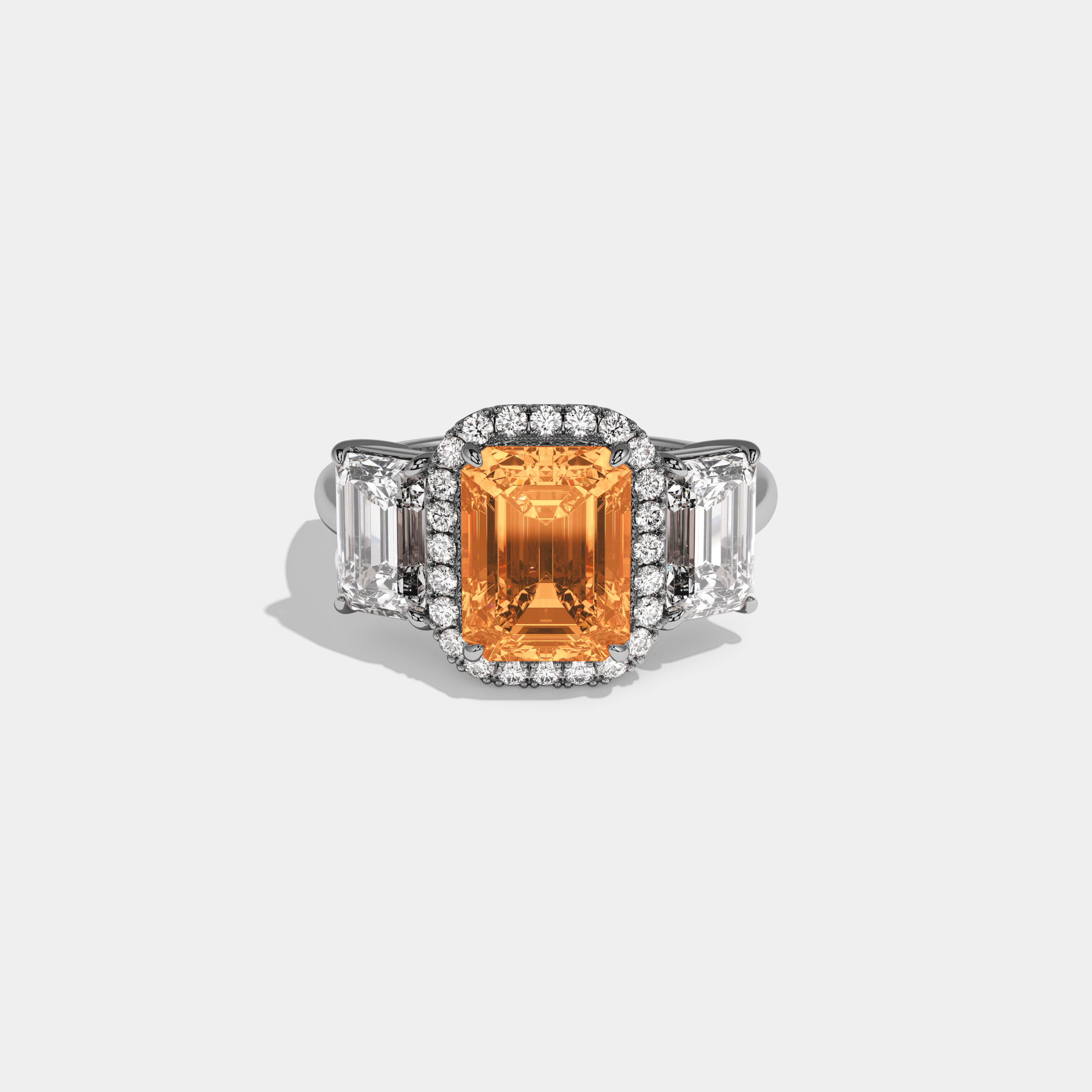 Helena Fancy Orange Emerald Cut Diamond Plain Band With Emerald Cut Sides Engagement Ring 8ct 18K White Gold