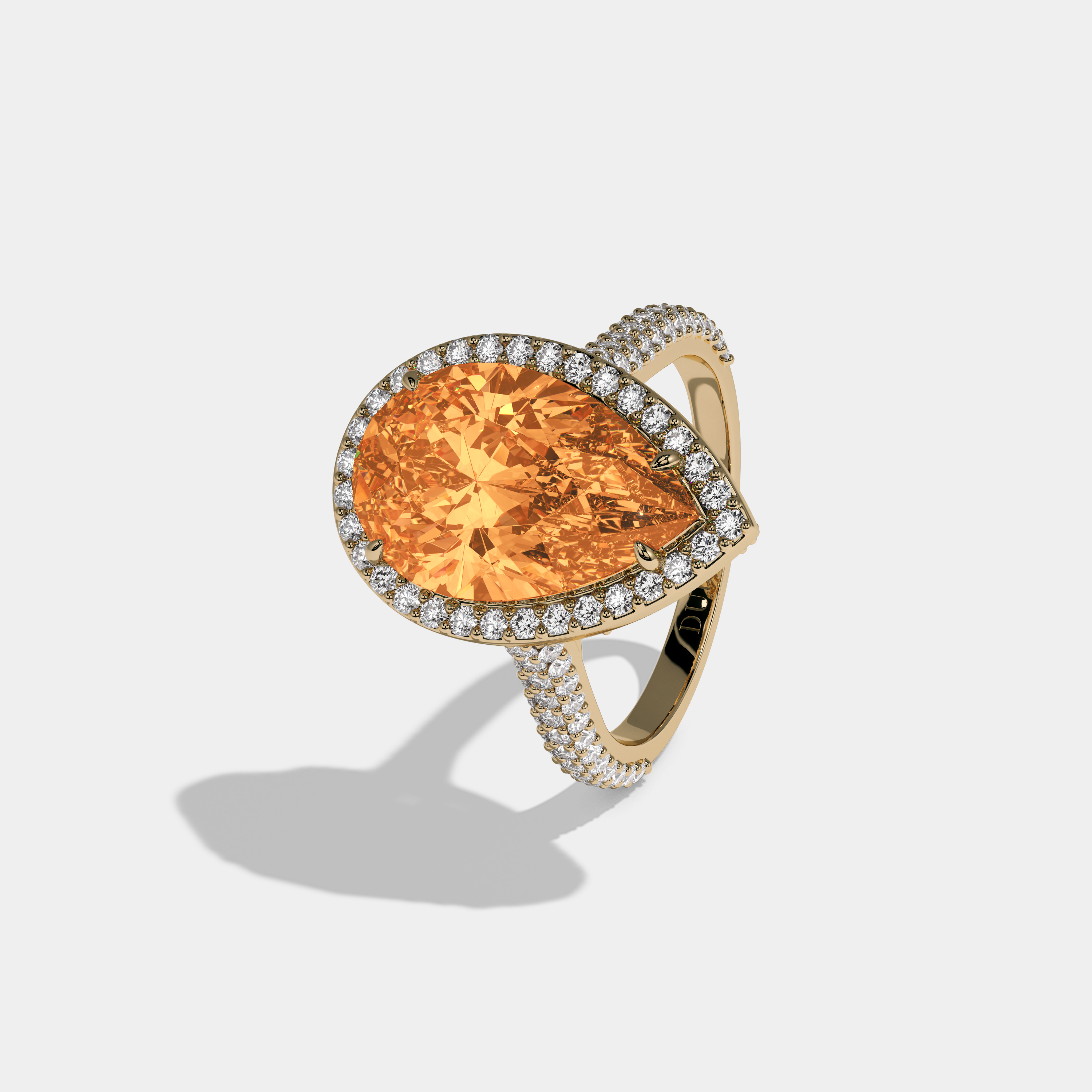 Sophia Fancy Orange Pear Cut Diamond Band Engagement Ring 8ct 18k Yellow Gold