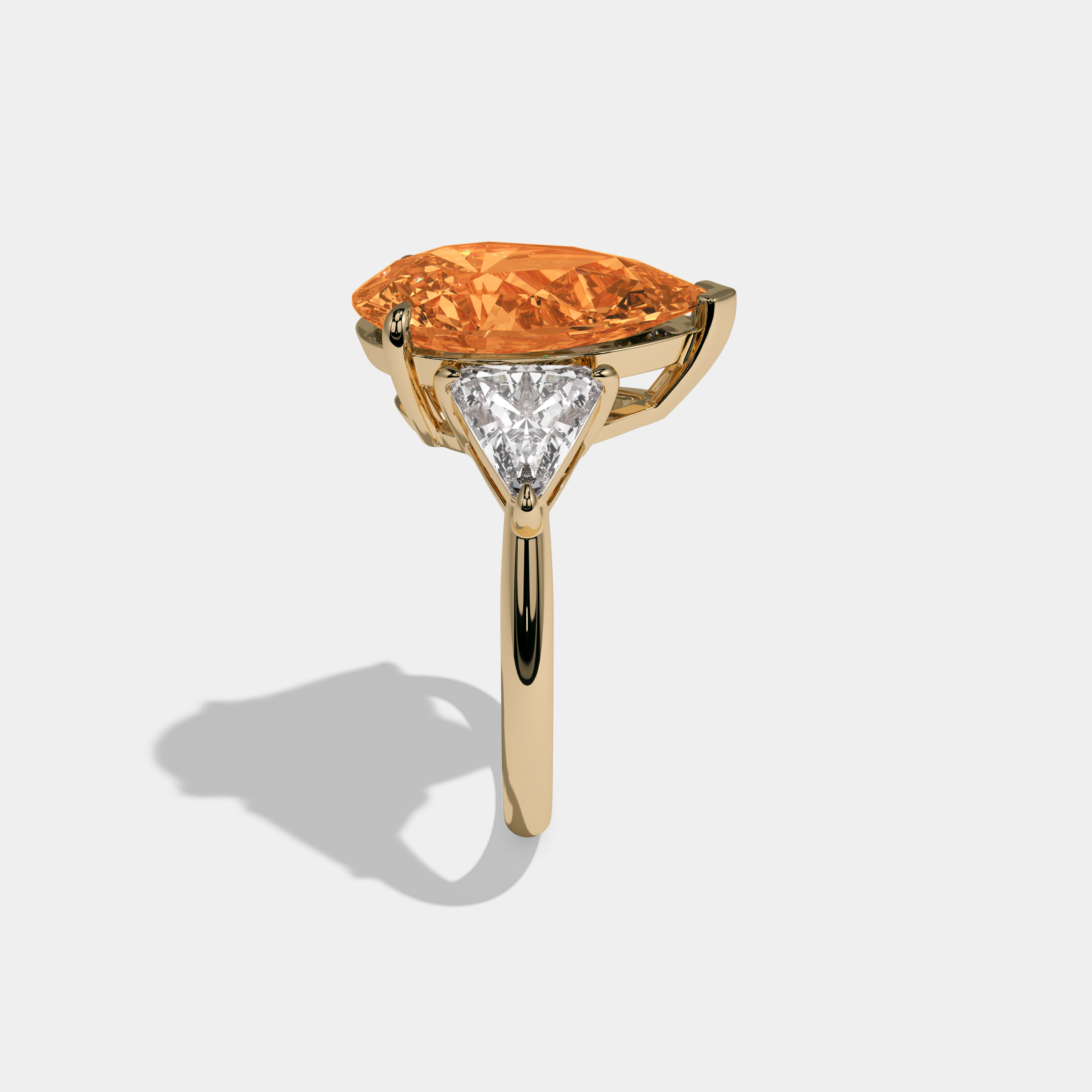 Anne Fancy Orange Pear Cut Diamond Plain Band With Triangle Cut Sides Engagement Ring 8ct 18K Yellow Gold