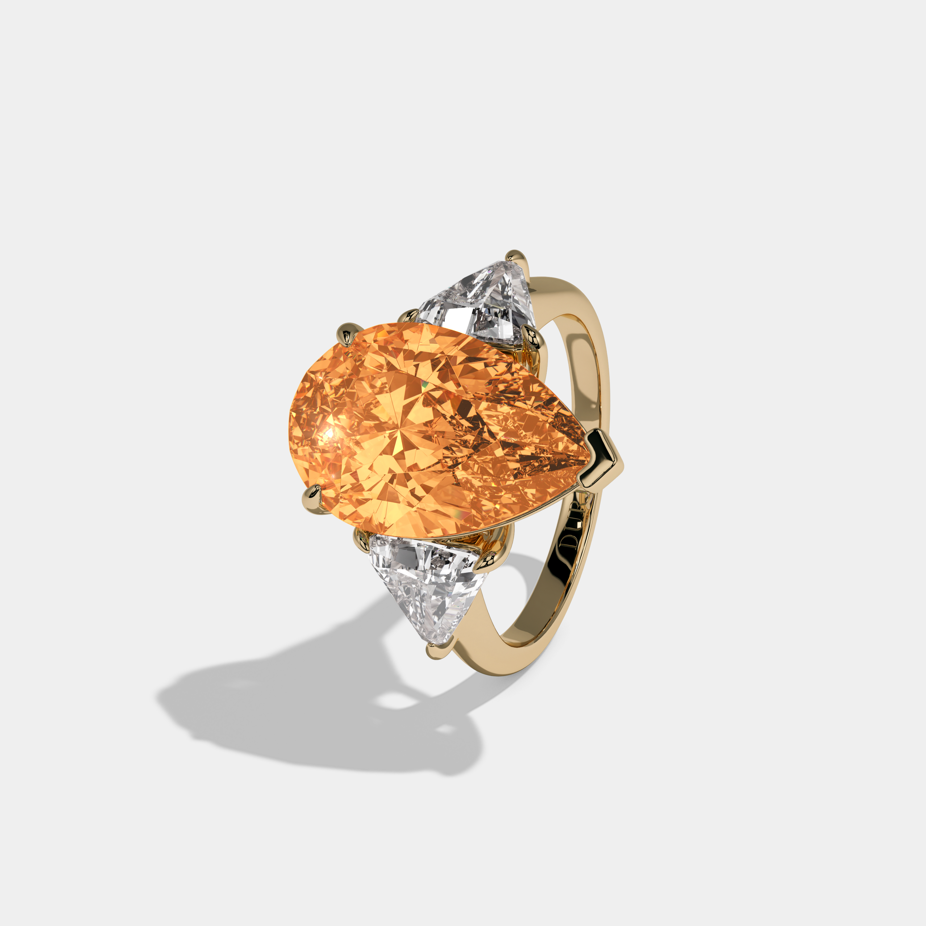 Anne Fancy Orange Pear Cut Diamond Plain Band With Triangle Cut Sides Engagement Ring 8ct 18K Yellow Gold