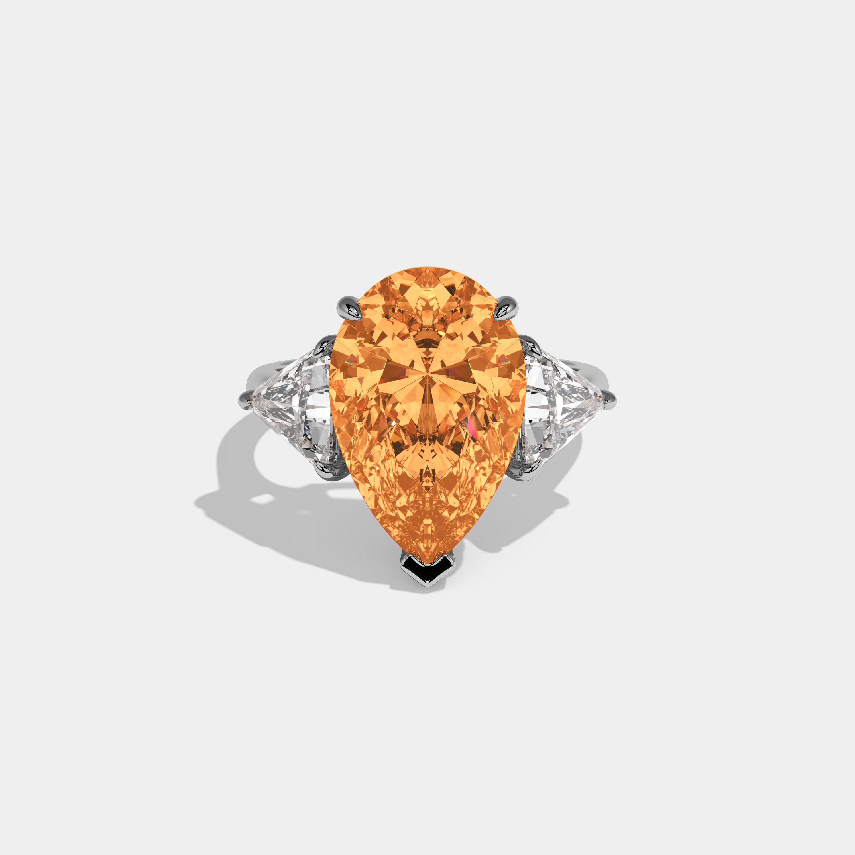 Helena Fancy Orange Pear Cut Diamond Plain Band With Triangle Cut Sides Engagement Ring 8ct 18K White Gold