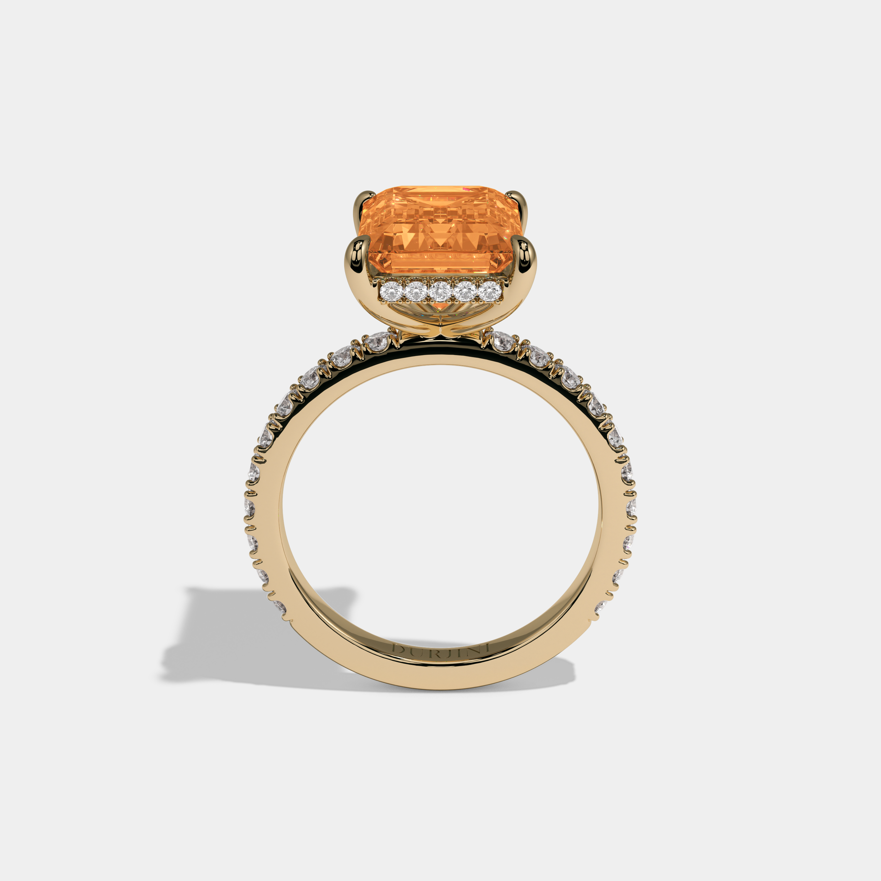 Anne Fancy Orange Emerald Cut Diamond Band Engagement Ring 7ct 18K Yellow Gold