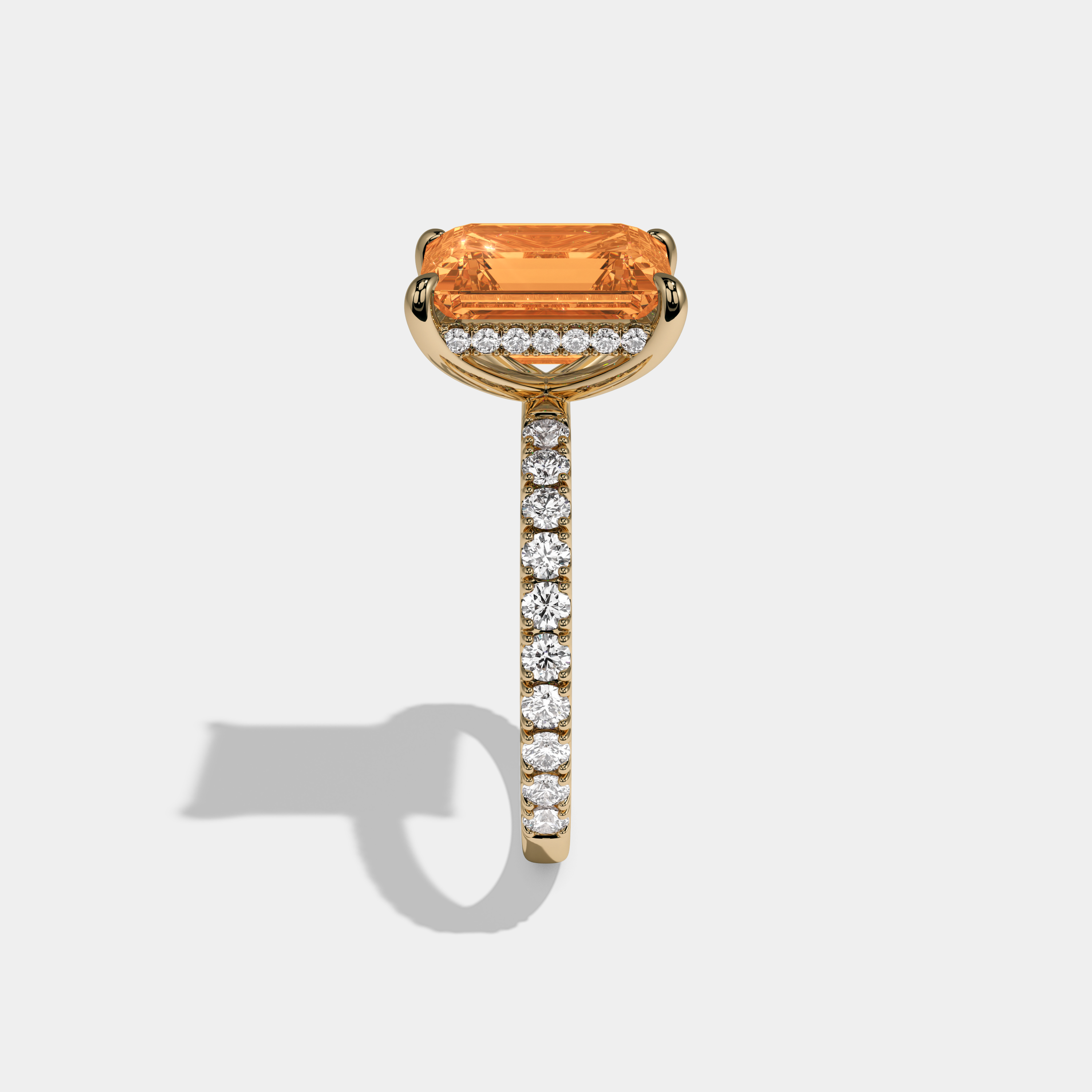 Anne Fancy Orange Emerald Cut Diamond Band Engagement Ring 7ct 18K Yellow Gold