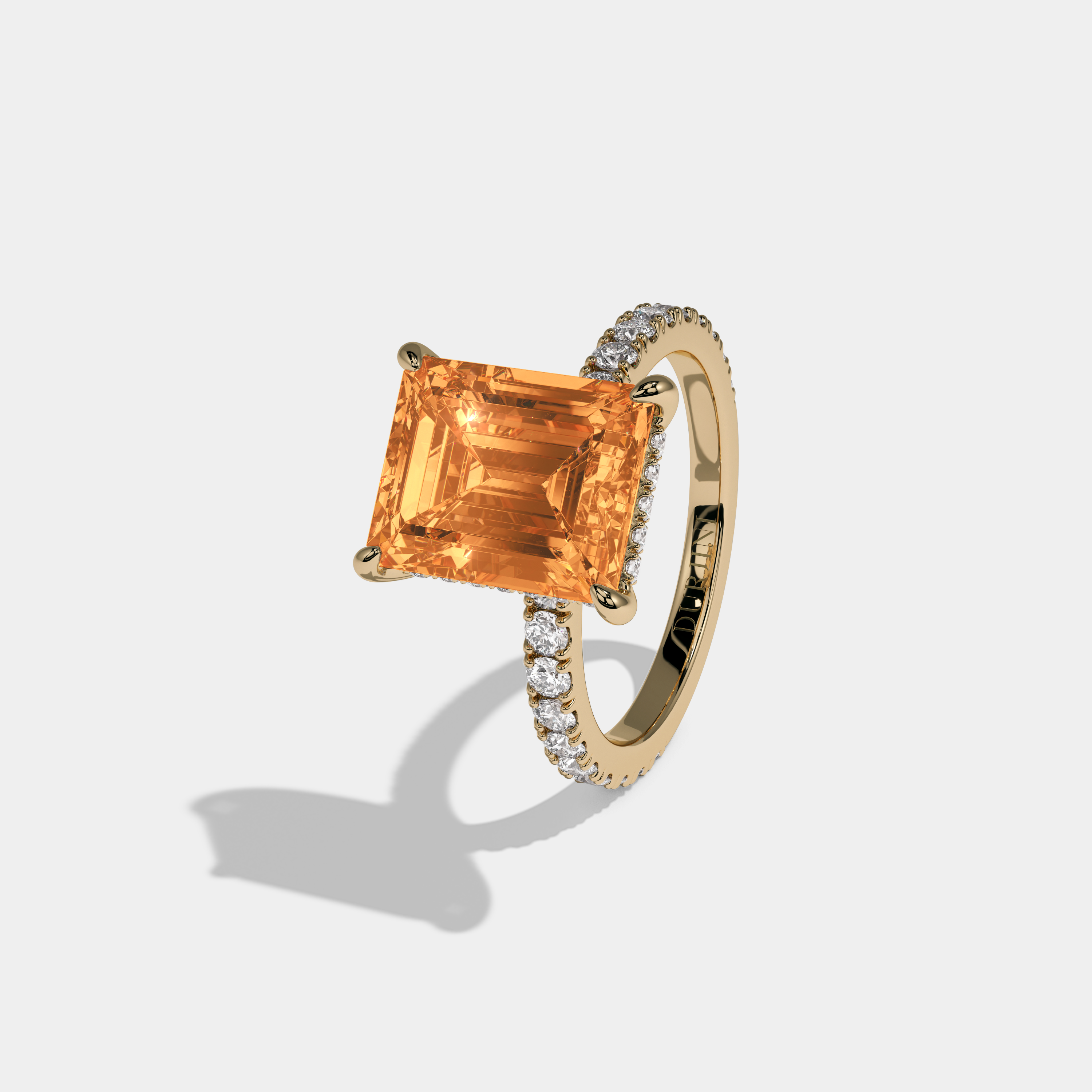 Anne Fancy Orange Emerald Cut Diamond Band Engagement Ring 7ct 18K Yellow Gold