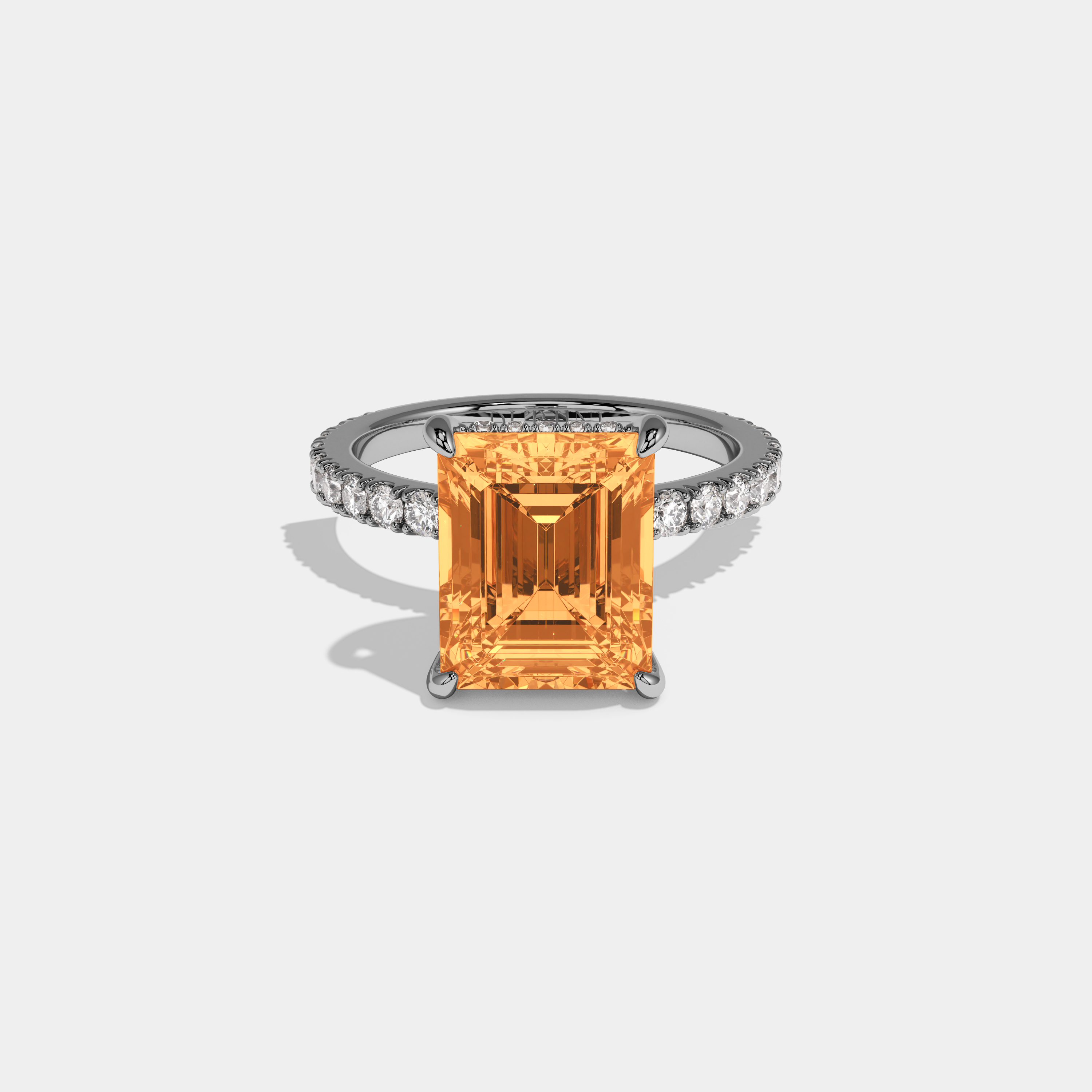 Helena Fancy Orange Emerald Cut Diamond Band Engagement Ring 7ct 18K White Gold