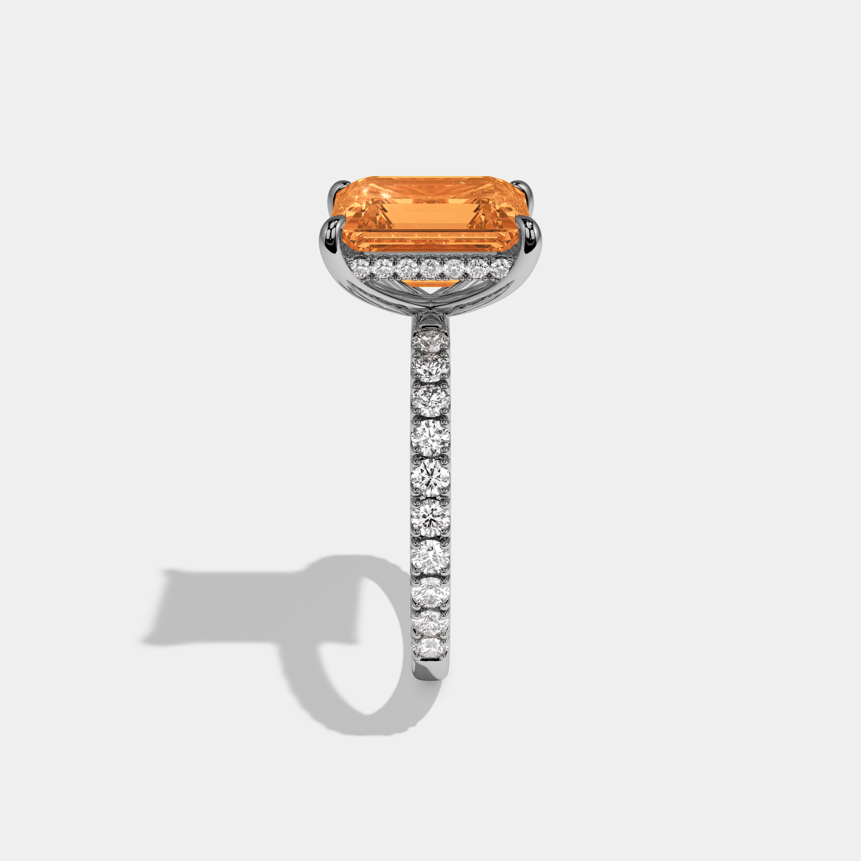 Helena Fancy Orange Emerald Cut Diamond Band Engagement Ring 7ct 18K White Gold