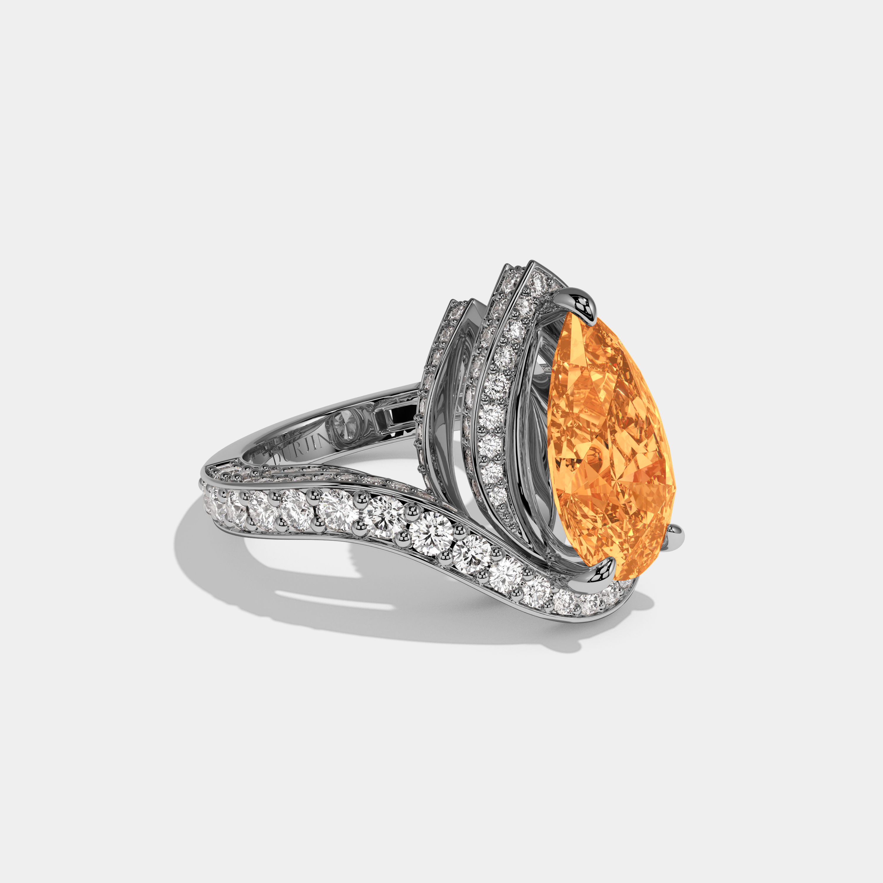 Augusta Fancy Orange Pear Cut Diamond Band Engagement Ring 8ct 18K White Gold