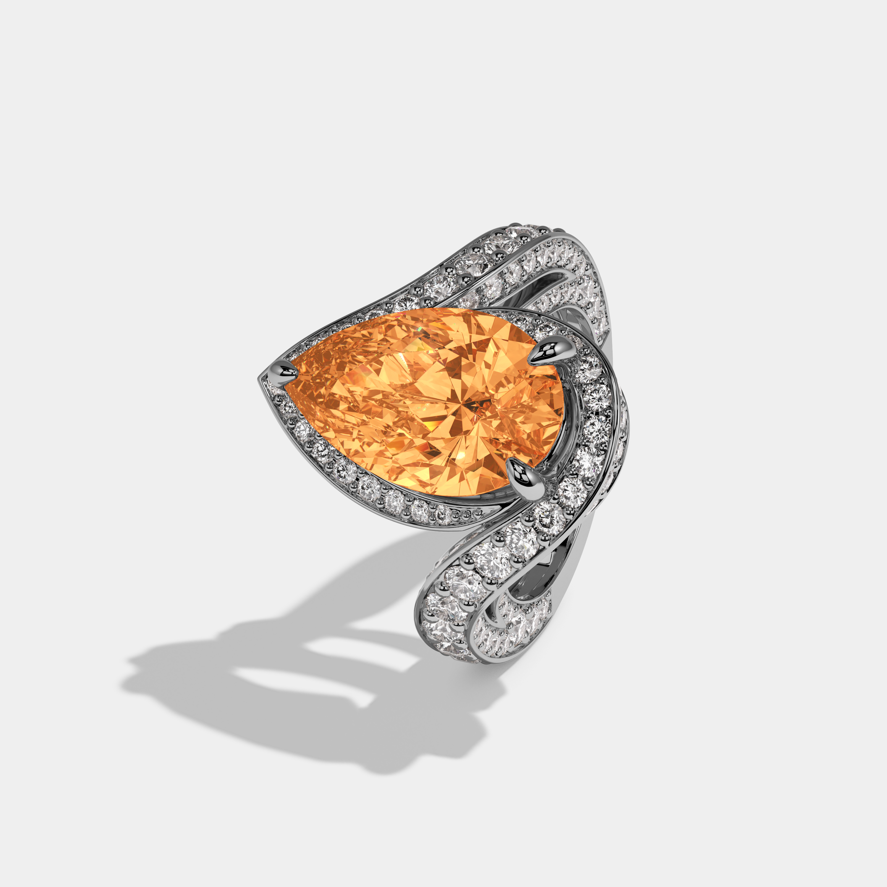 Augusta Fancy Orange Pear Cut Diamond Band Engagement Ring 8ct 18K White Gold