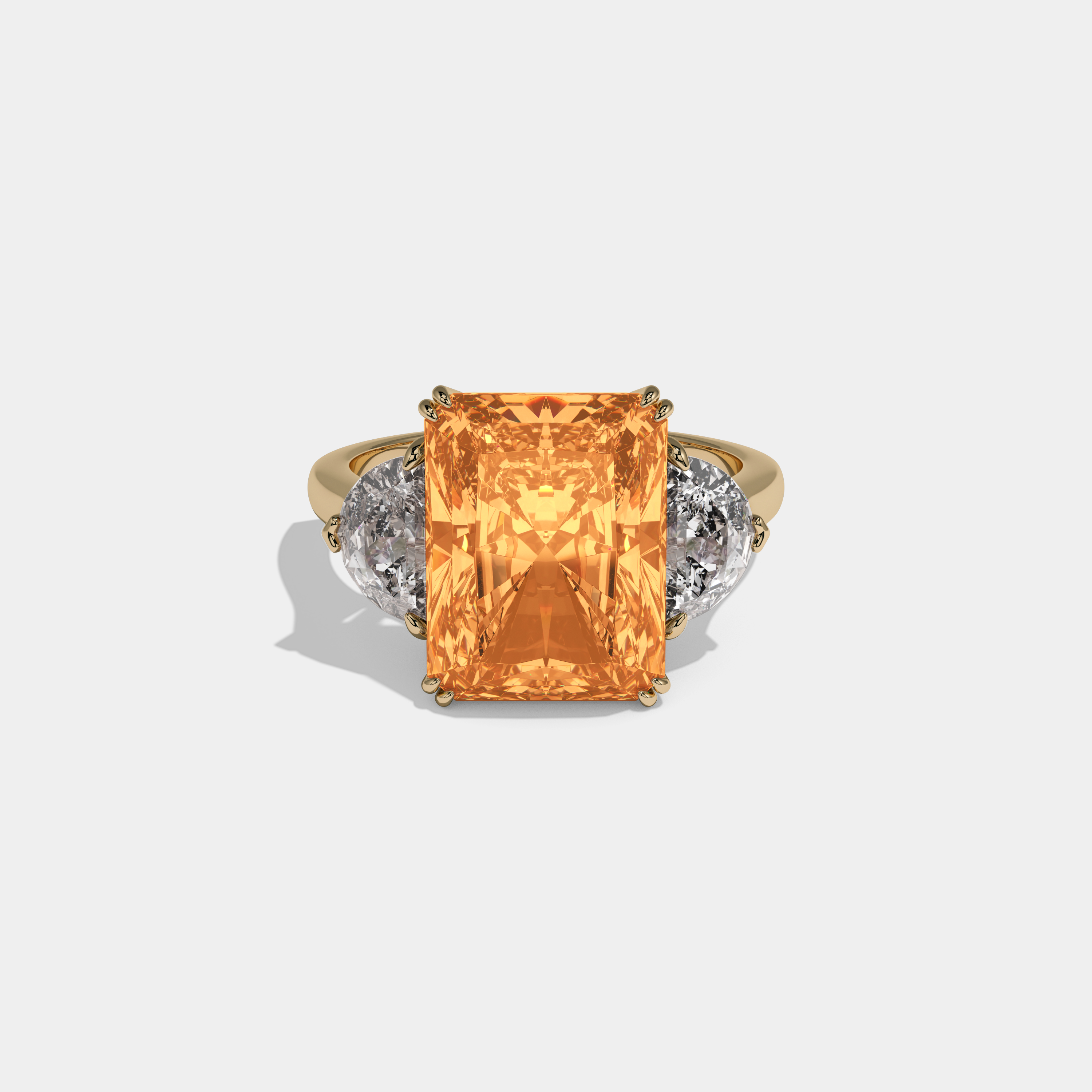 Elizabeth Fancy Orange Radiant Cut Diamond Plain Band With Half Moon Sides Engagement Ring 8ct 18K Yellow Gold