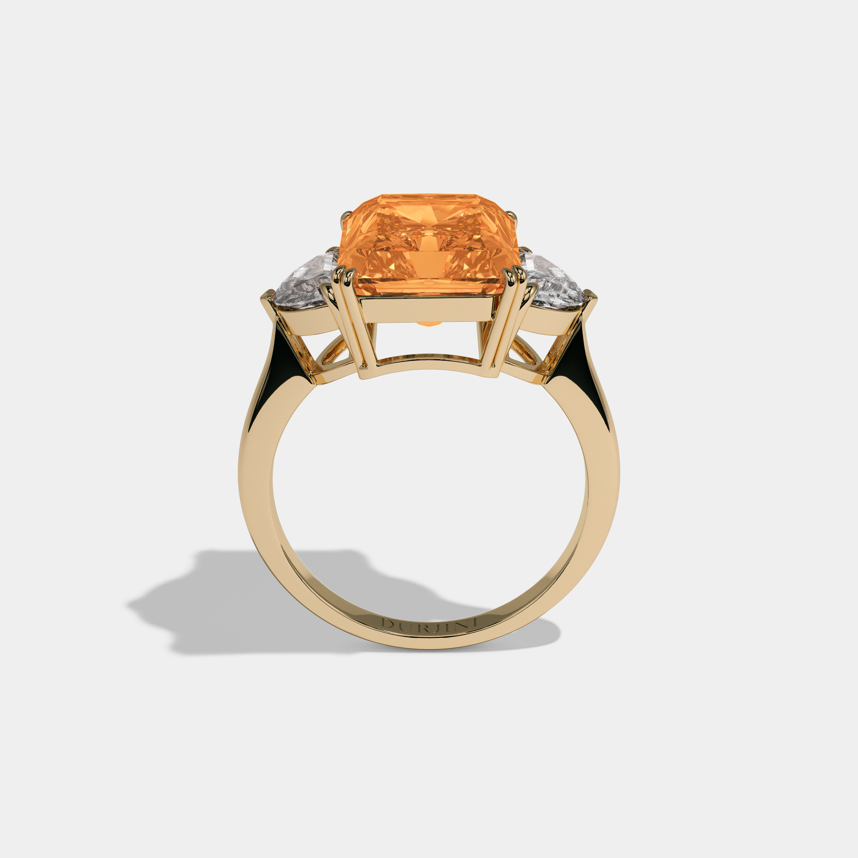 Elizabeth Fancy Orange Radiant Cut Diamond Plain Band With Half Moon Sides Engagement Ring 8ct 18K Yellow Gold
