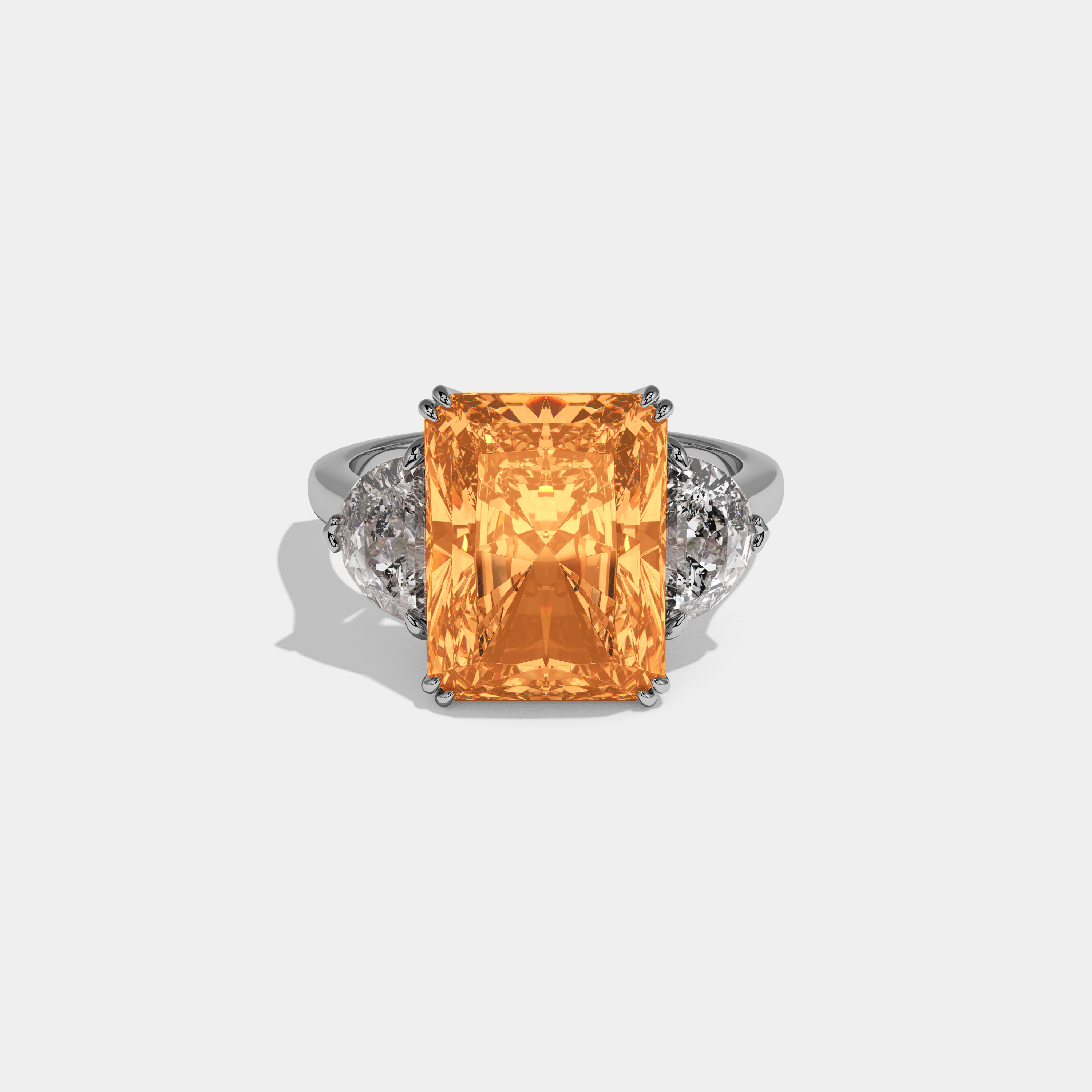 Augusta Fancy Orange Radiant Cut Diamond Plain Band With Half Moon Sides Engagement Ring 8ct 18K White Gold