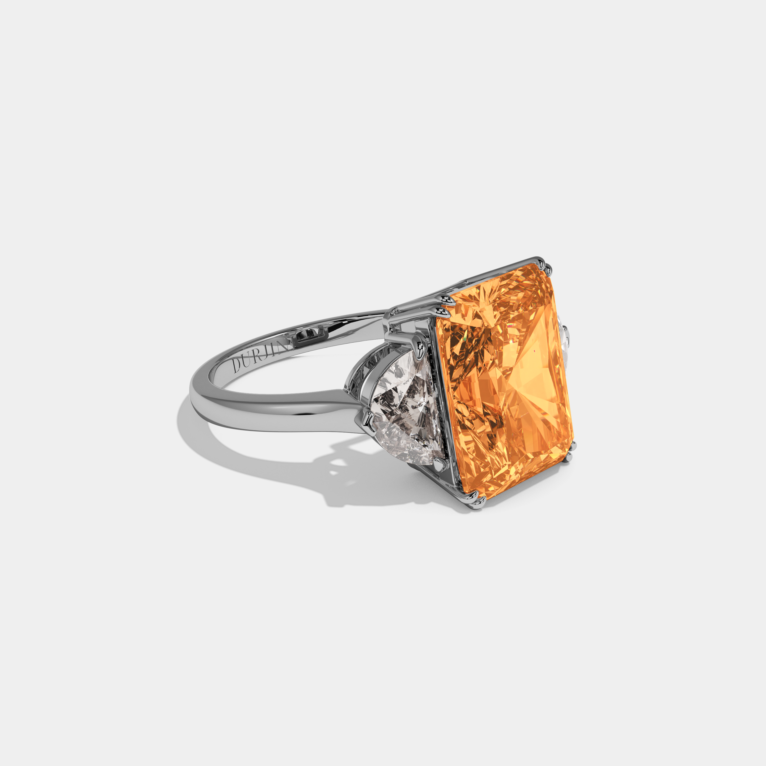 Augusta Fancy Orange Radiant Cut Diamond Plain Band With Half Moon Sides Engagement Ring 8ct 18K White Gold